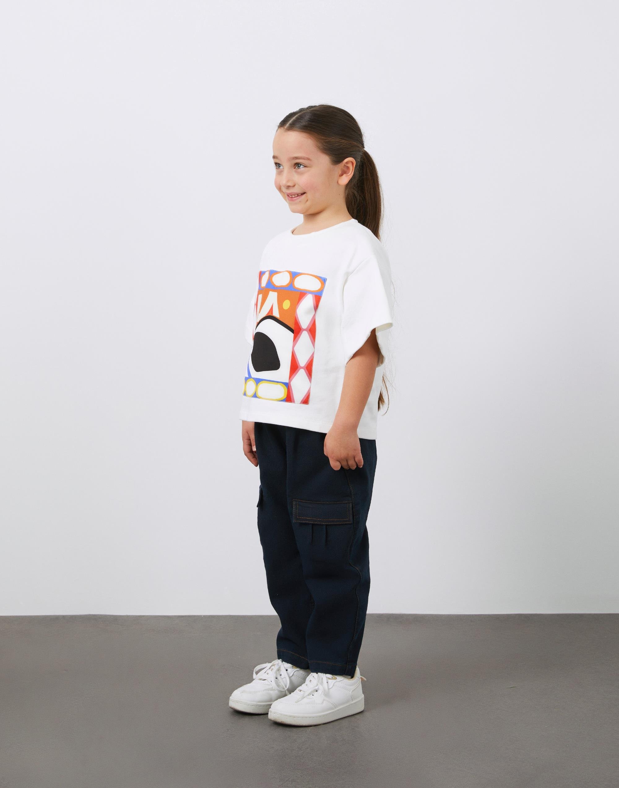 Baskılı Garni Detaylı Ekru Kız Çocuk Tişört - junior, designer dresses, bachelorette, party dresses and graduation dresses.