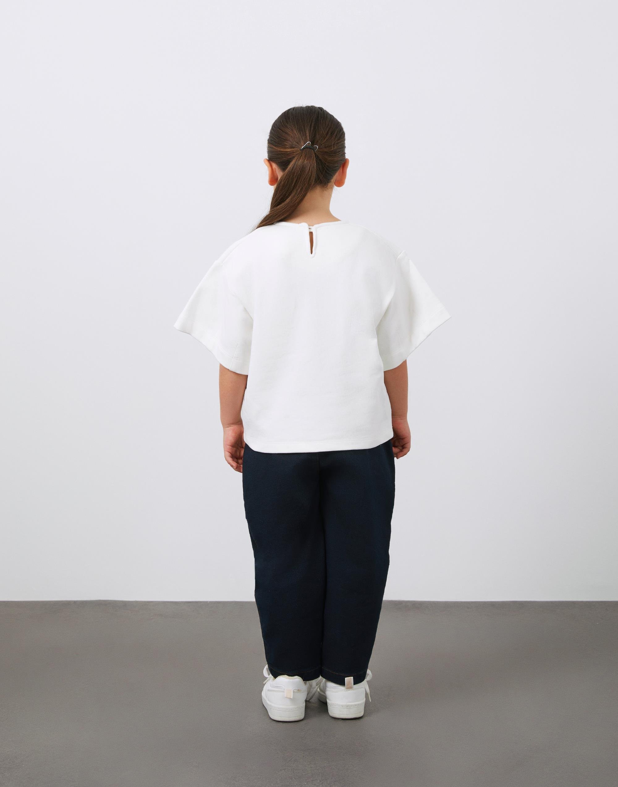 Baskılı Garni Detaylı Ekru Kız Çocuk Tişört - junior, designer dresses, bachelorette, party dresses and graduation dresses.