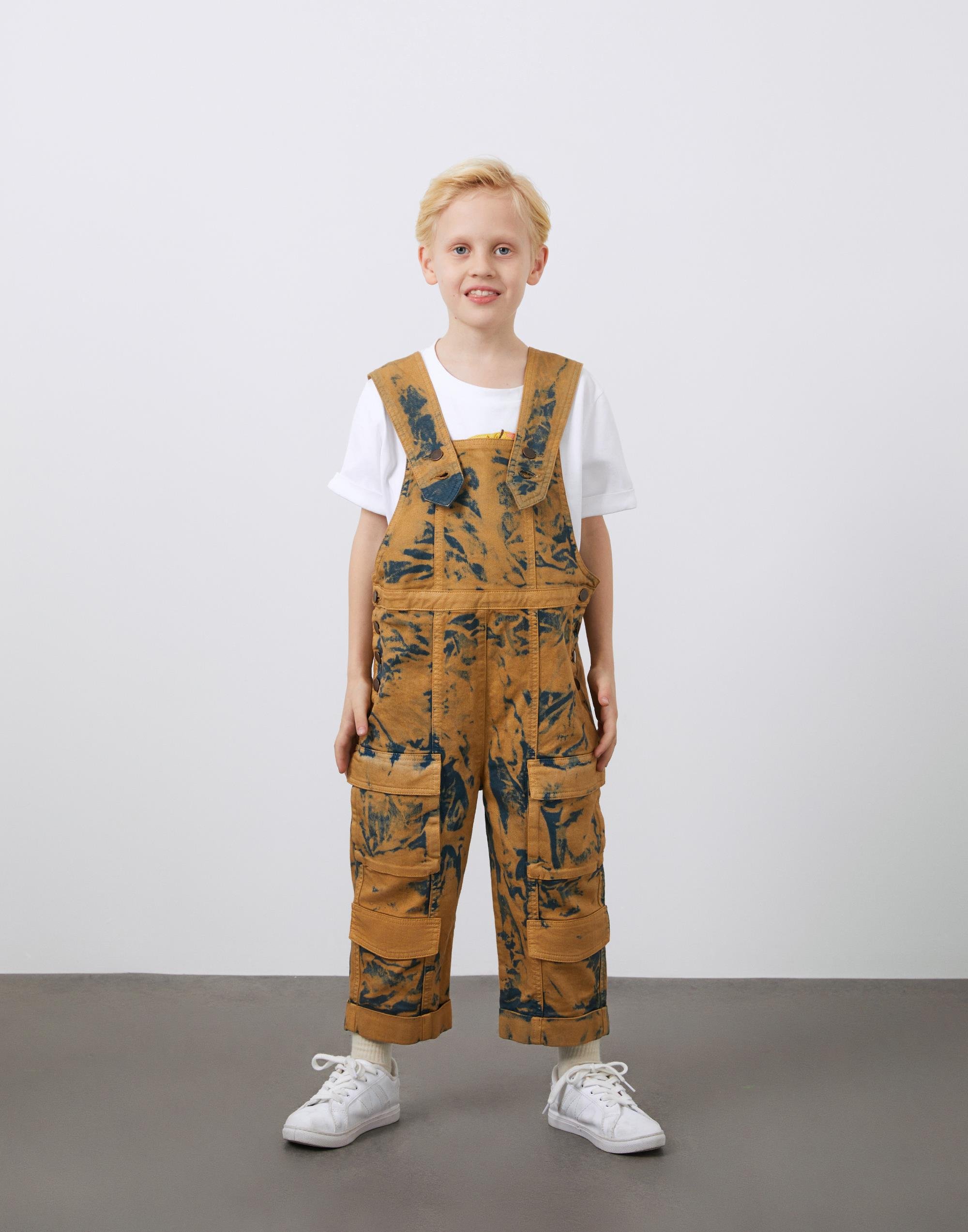 Batik Washed Navy Blue Boy's Salopet with Pocket Detail - junior, designer dresses, bachelorette, party dresses and graduation dresses.