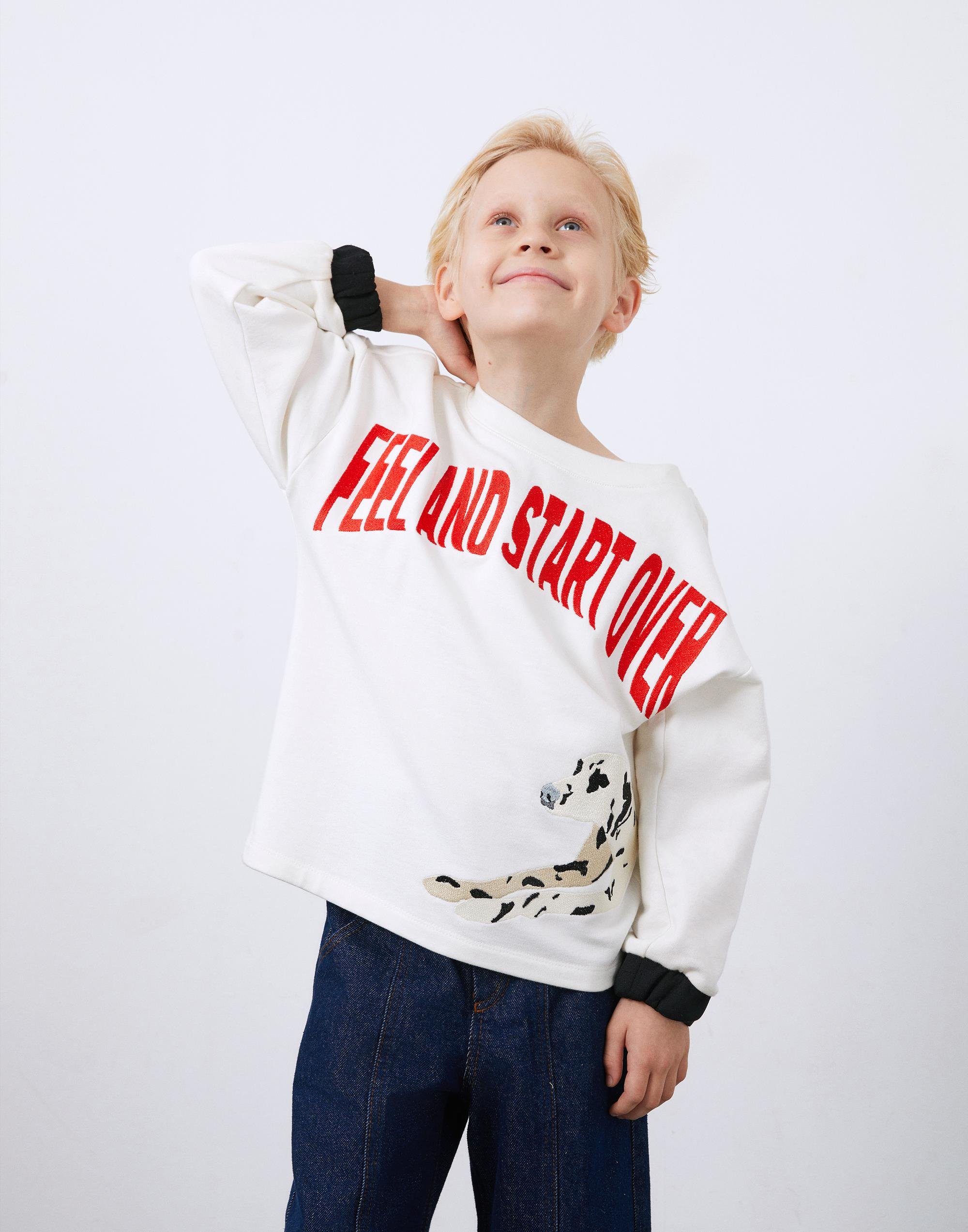 Ecru Unisex Sweatshirt with Embroidery Detail - junior, designer dresses, bachelorette, party dresses and graduation dresses.