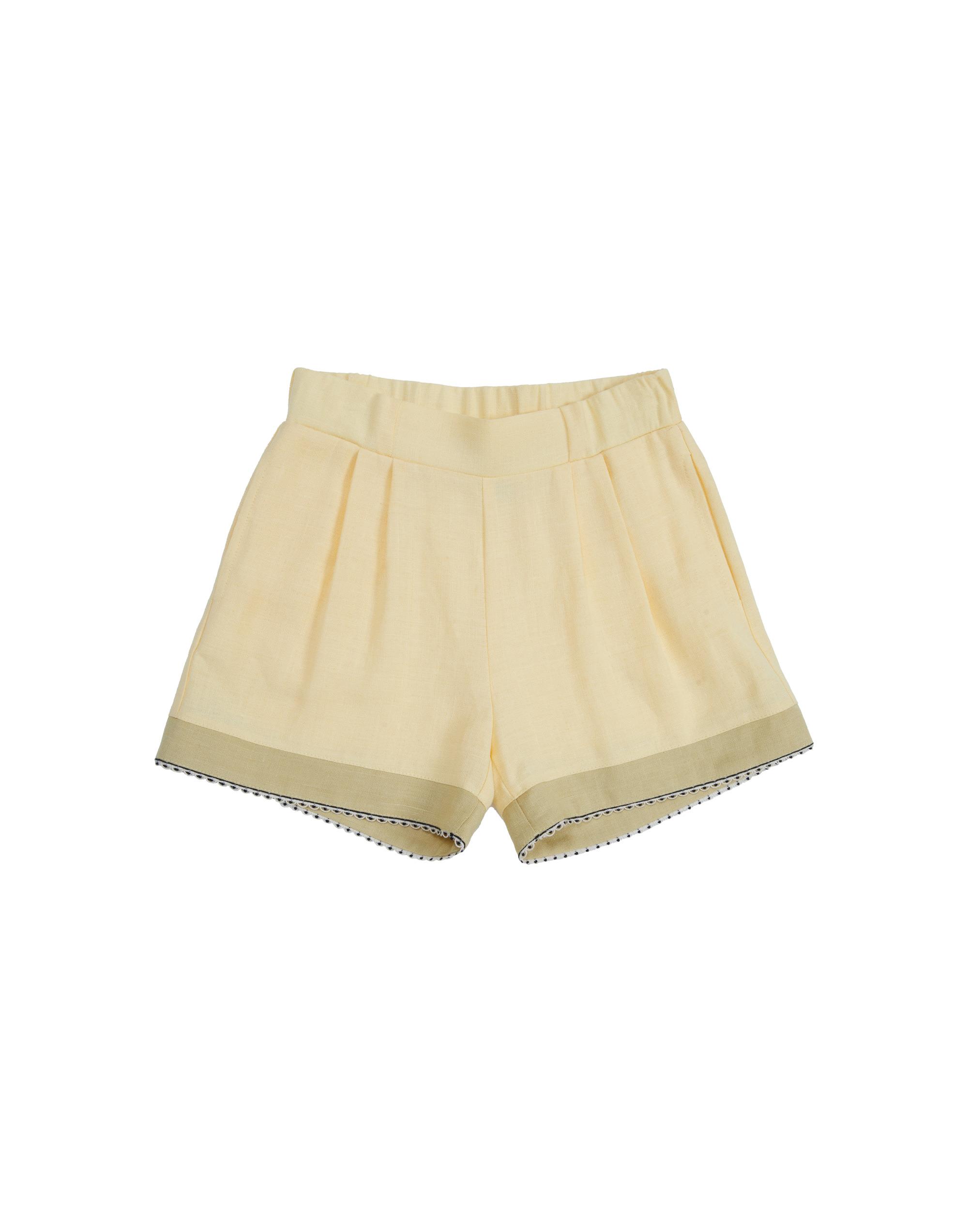 Yellow Pleated Shorts With Elasticated Waist - junior, designer dresses, bachelorette, party dresses and graduation dresses.