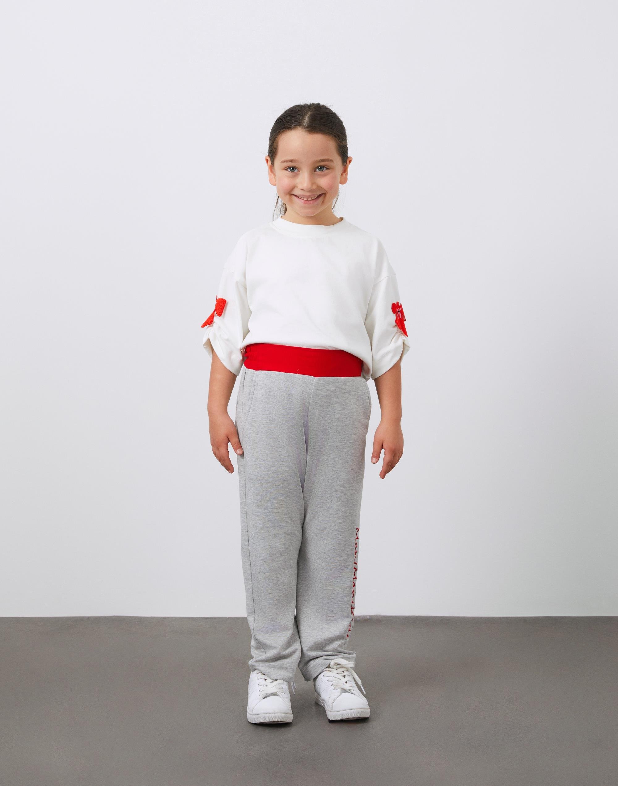 Beli Kırmızı Lastik Detaylı Gri Kız Çocuk Eşofman Altı - junior, designer dresses, bachelorette, party dresses and graduation dresses.