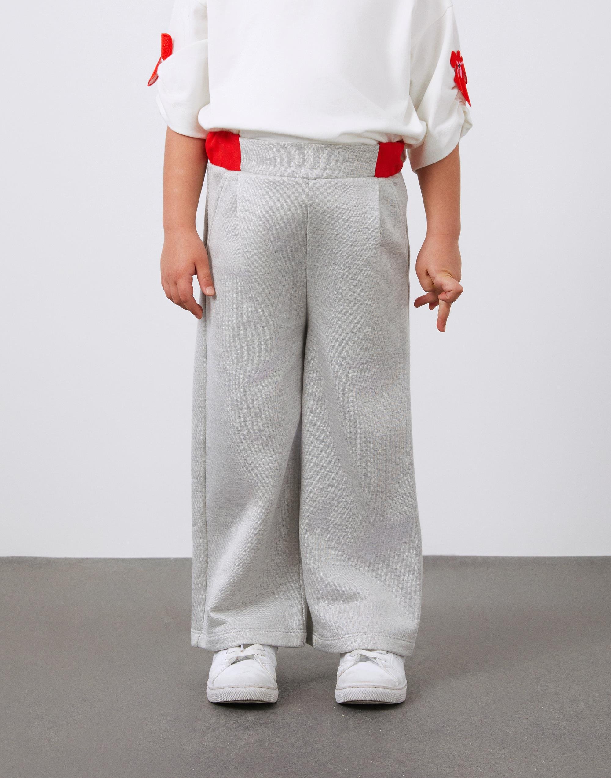 Beli Kırmızı Lastik Detaylı Gri Kız Çocuk Pantolon - junior, designer dresses, bachelorette, party dresses and graduation dresses.