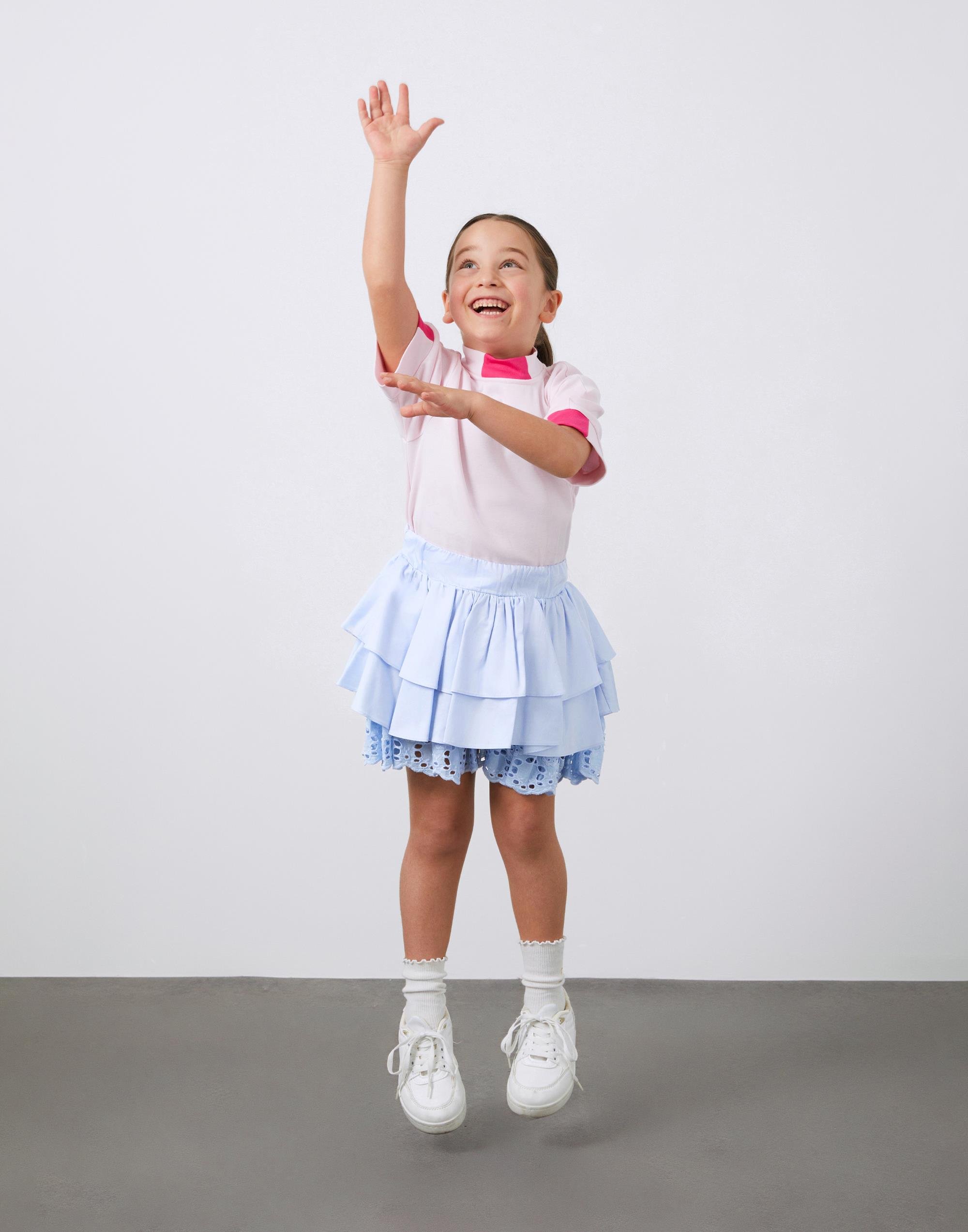 Beli Lastikli Fırfırlı Mavi Kız Çocuk Mini Etek - junior, designer dresses, bachelorette, party dresses and graduation dresses.