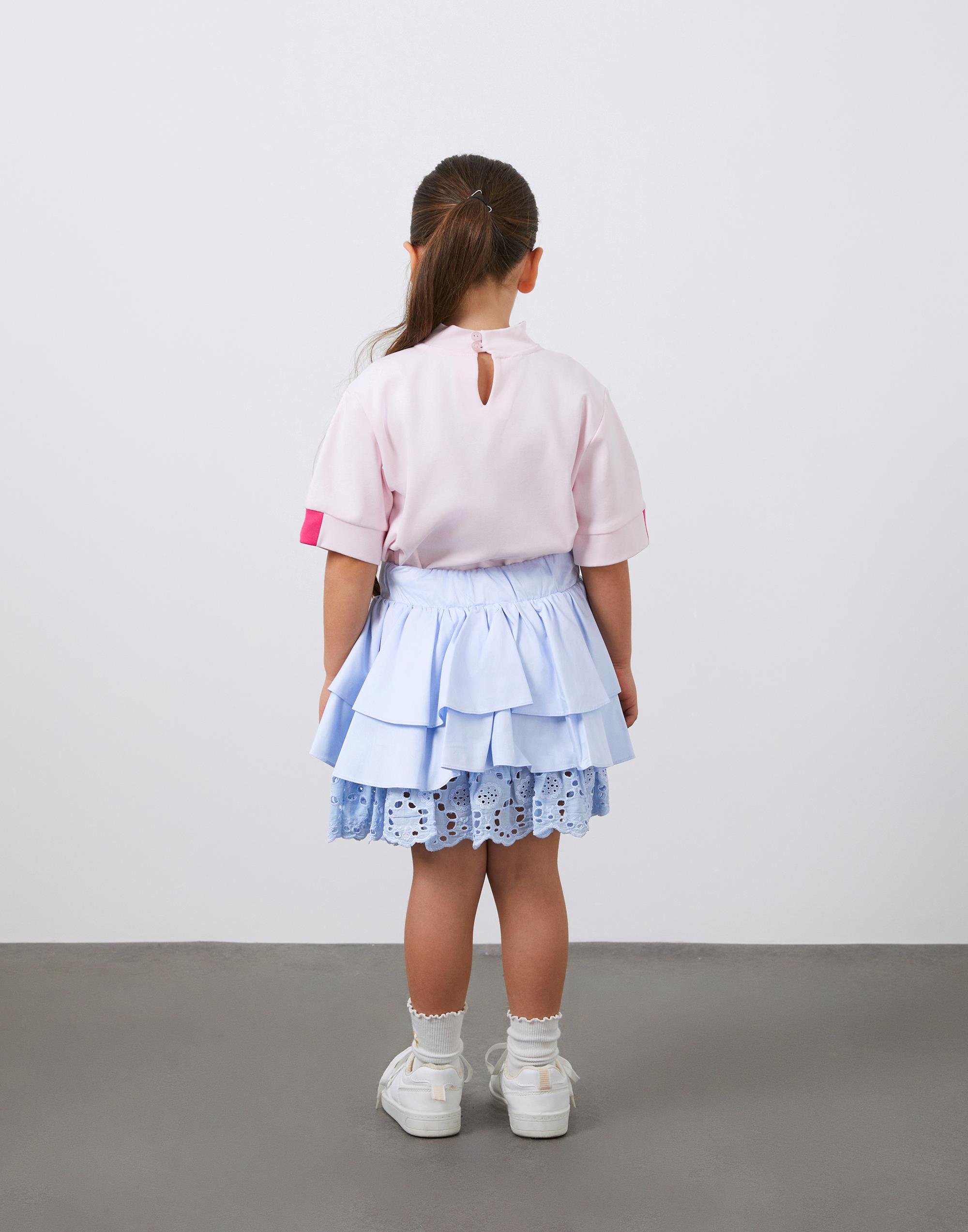 Beli Lastikli Fırfırlı Mavi Kız Çocuk Mini Etek - junior, designer dresses, bachelorette, party dresses and graduation dresses.