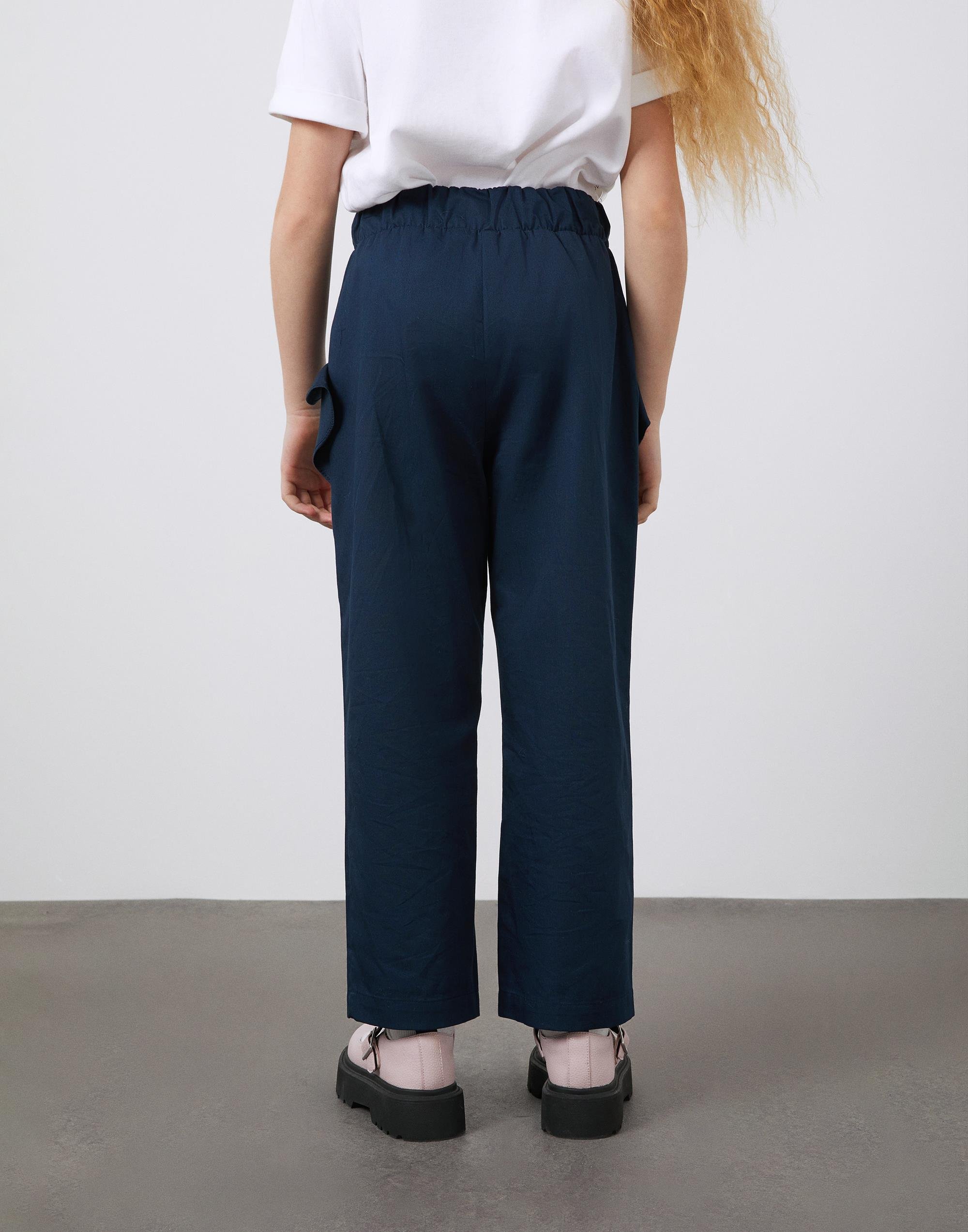 Beli Lastikli Volanlı Lacivert Kız Çocuk Poplin Pantolon - junior, designer dresses, bachelorette, party dresses and graduation dresses.