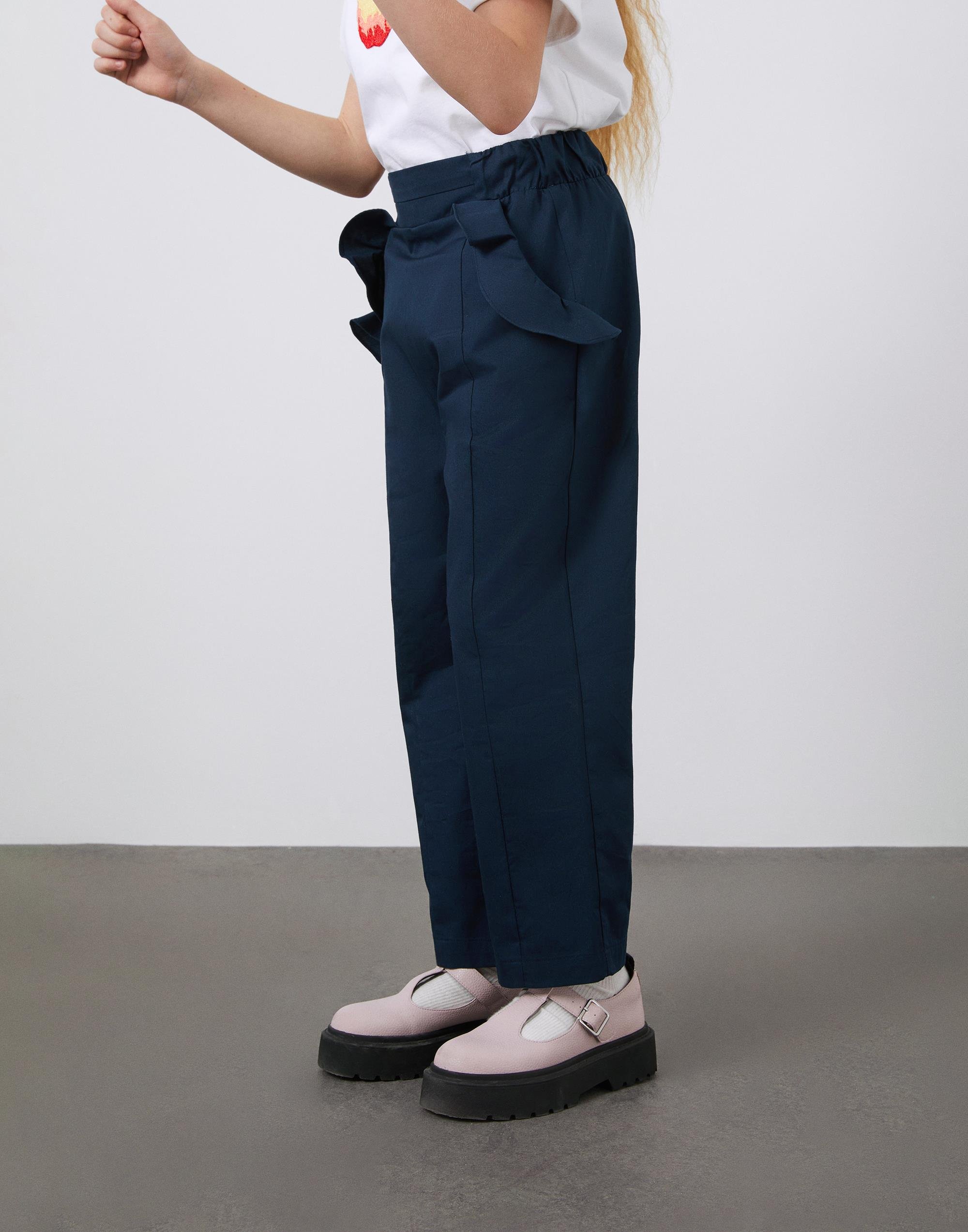 Beli Lastikli Volanlı Lacivert Kız Çocuk Poplin Pantolon - junior, designer dresses, bachelorette, party dresses and graduation dresses.