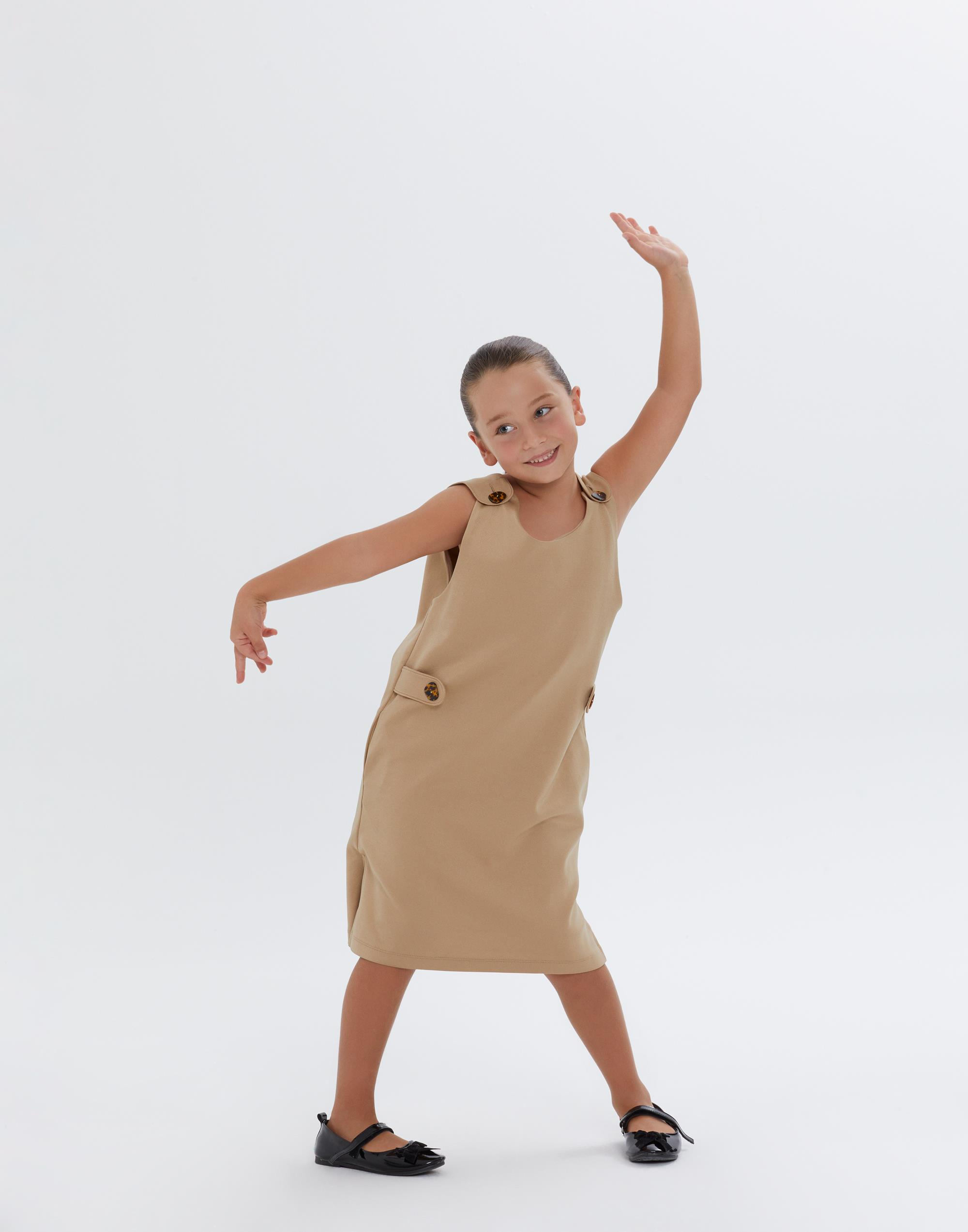 Beli ve Omuzları Düğme Detaylı Kolsuz Bej Elbise - junior, designer dresses, bachelorette, party dresses and graduation dresses.