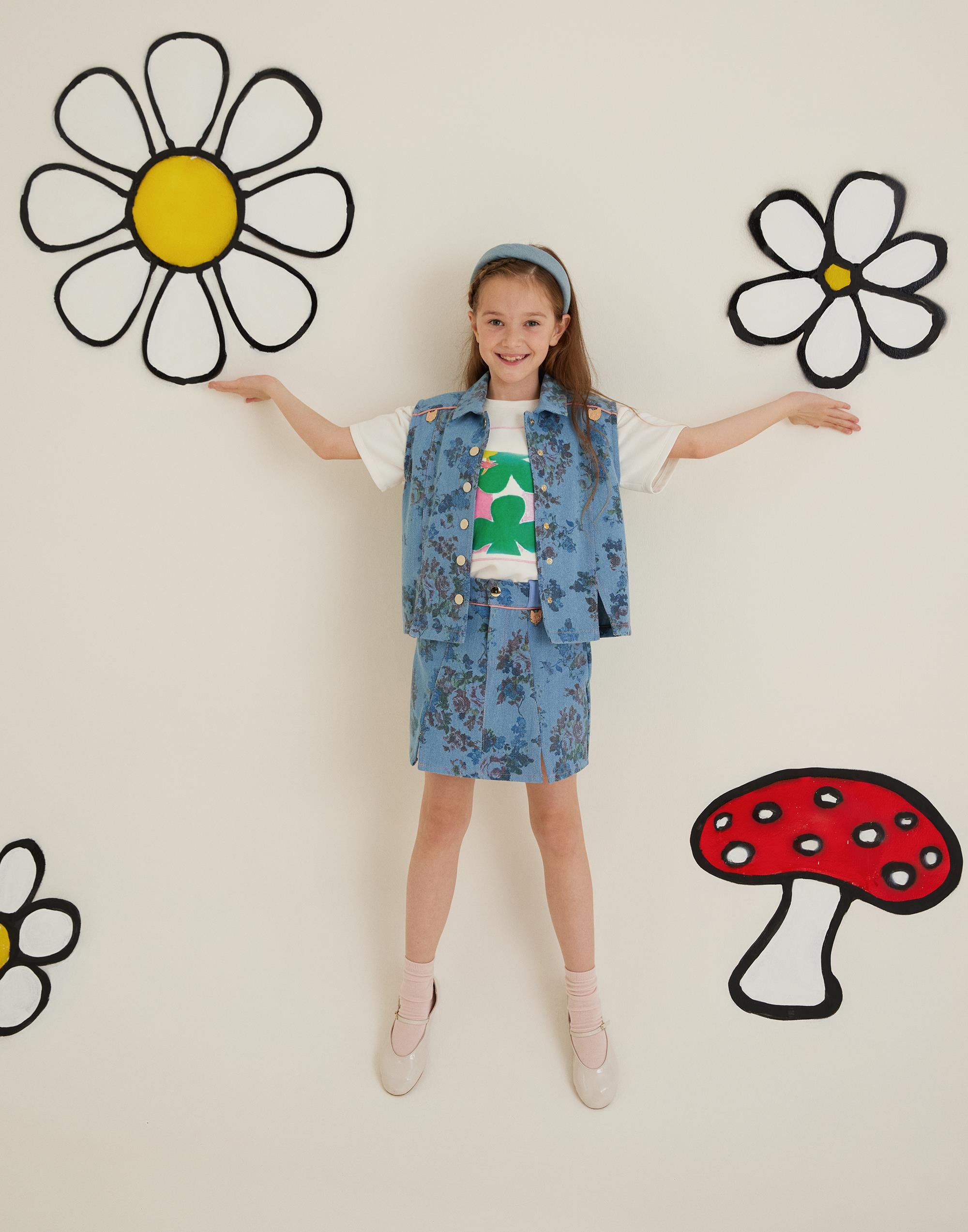 Belinde Kedili Metal Aksesusarlı Desenli Mavi Etek - junior, designer dresses, bachelorette, party dresses and graduation dresses.