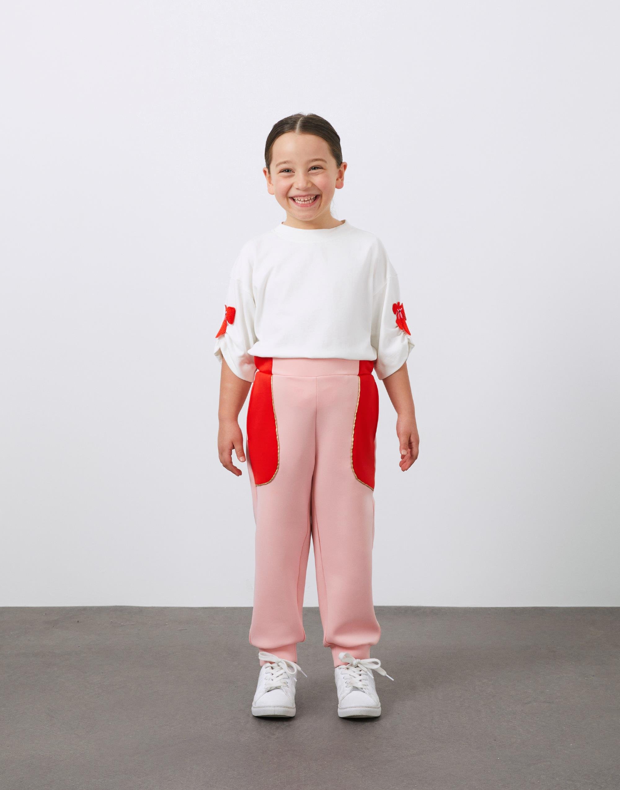 Biye Detaylı Beli Lastikli Pembe Kız Çocuk Scuba Pantolon - junior, designer dresses, bachelorette, party dresses and graduation dresses.