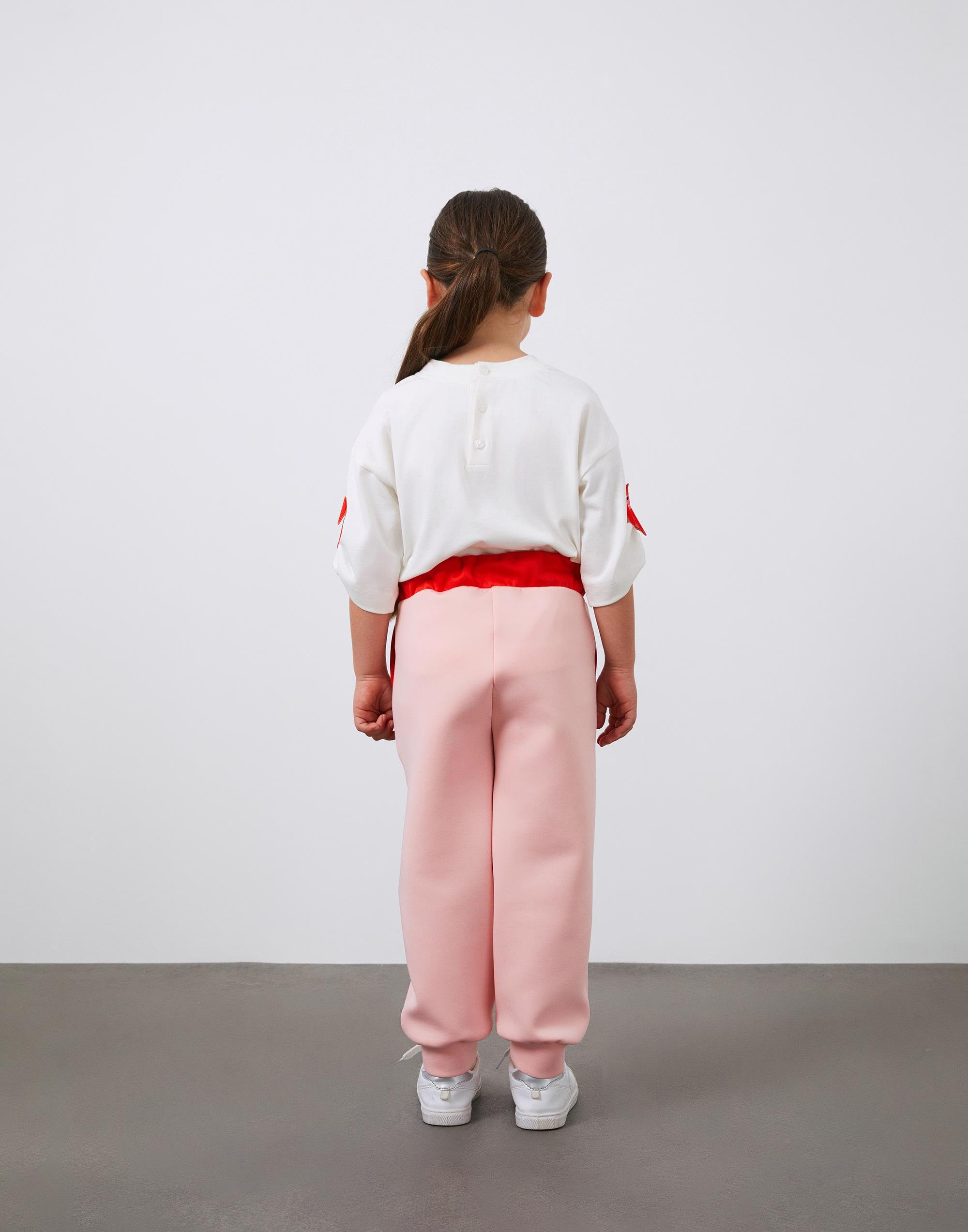 Biye Detaylı Beli Lastikli Pembe Kız Çocuk Scuba Pantolon - junior, designer dresses, bachelorette, party dresses and graduation dresses.