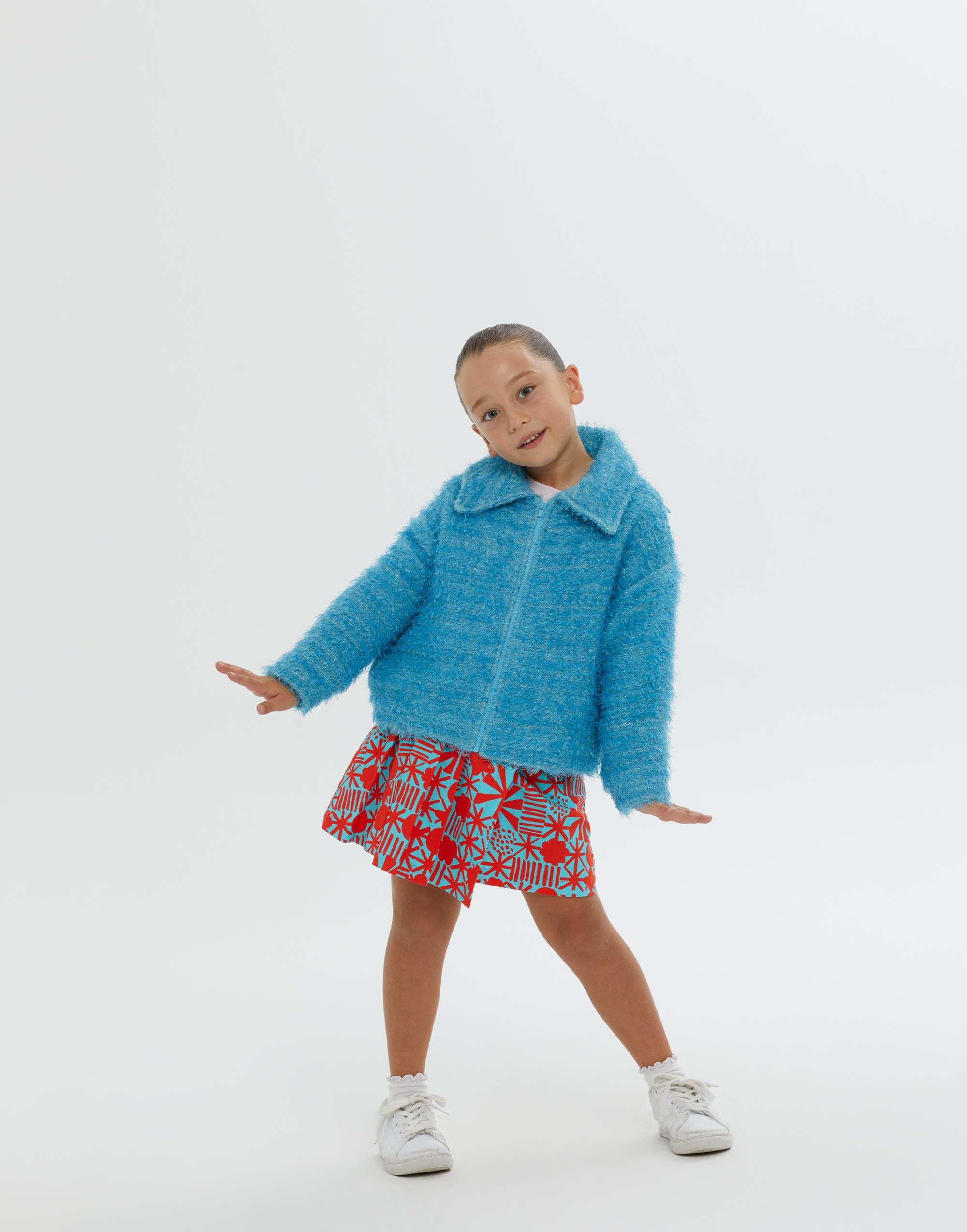 Ceket Yakalı Düşük Omuzlu Astarlı Mavi Kız Çocuk Ceket - junior, designer dresses, bachelorette, party dresses and graduation dresses.