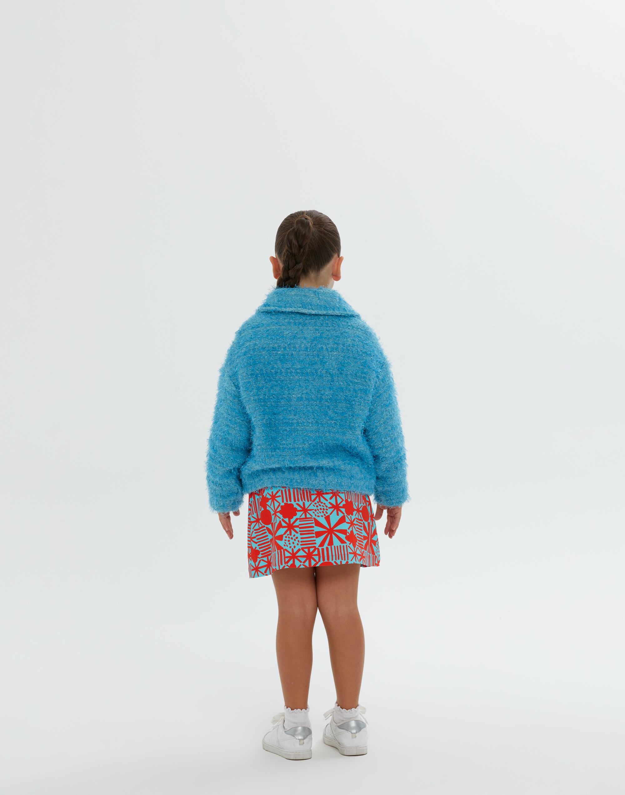 Ceket Yakalı Düşük Omuzlu Astarlı Mavi Kız Çocuk Ceket - junior, designer dresses, bachelorette, party dresses and graduation dresses.