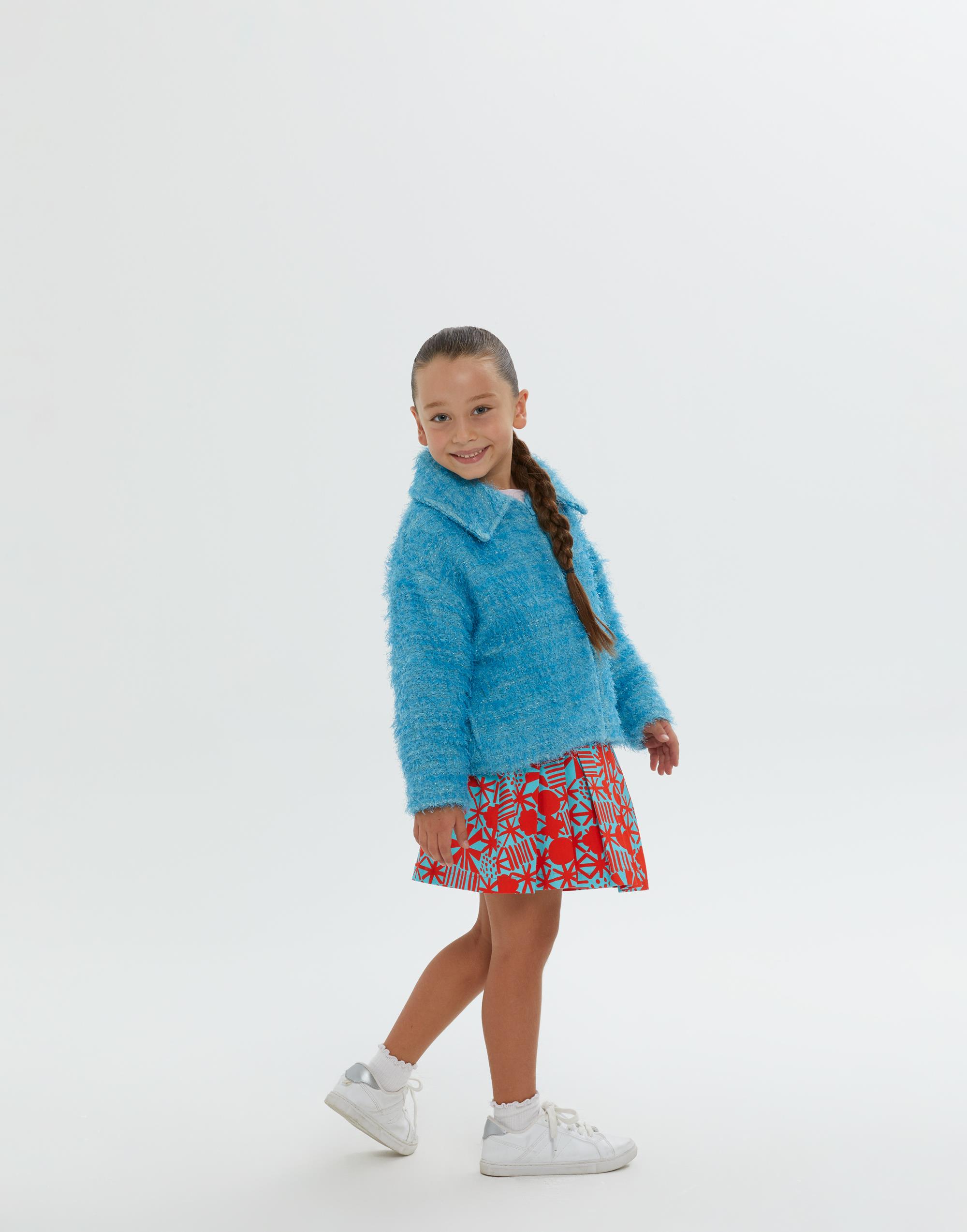 Ceket Yakalı Düşük Omuzlu Astarlı Mavi Kız Çocuk Ceket - junior, designer dresses, bachelorette, party dresses and graduation dresses.