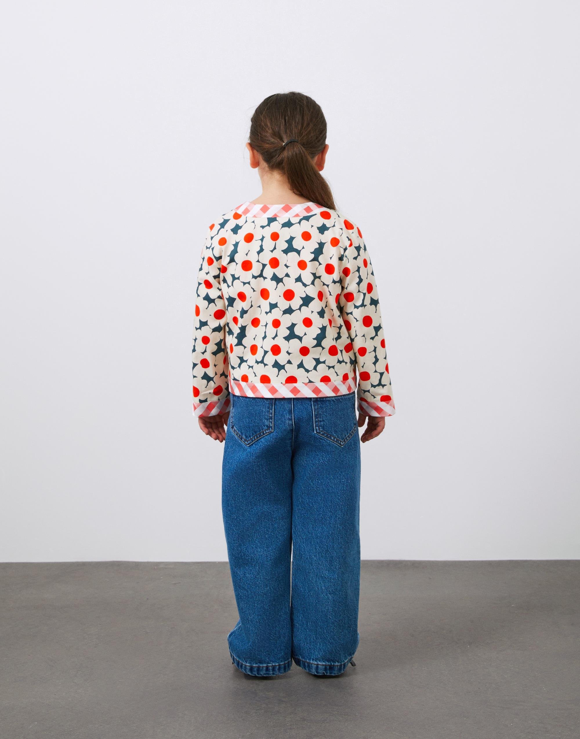 Çilek Nakışlı Desenli Mavi Koton Kız Çocuk Ceket - junior, designer dresses, bachelorette, party dresses and graduation dresses.