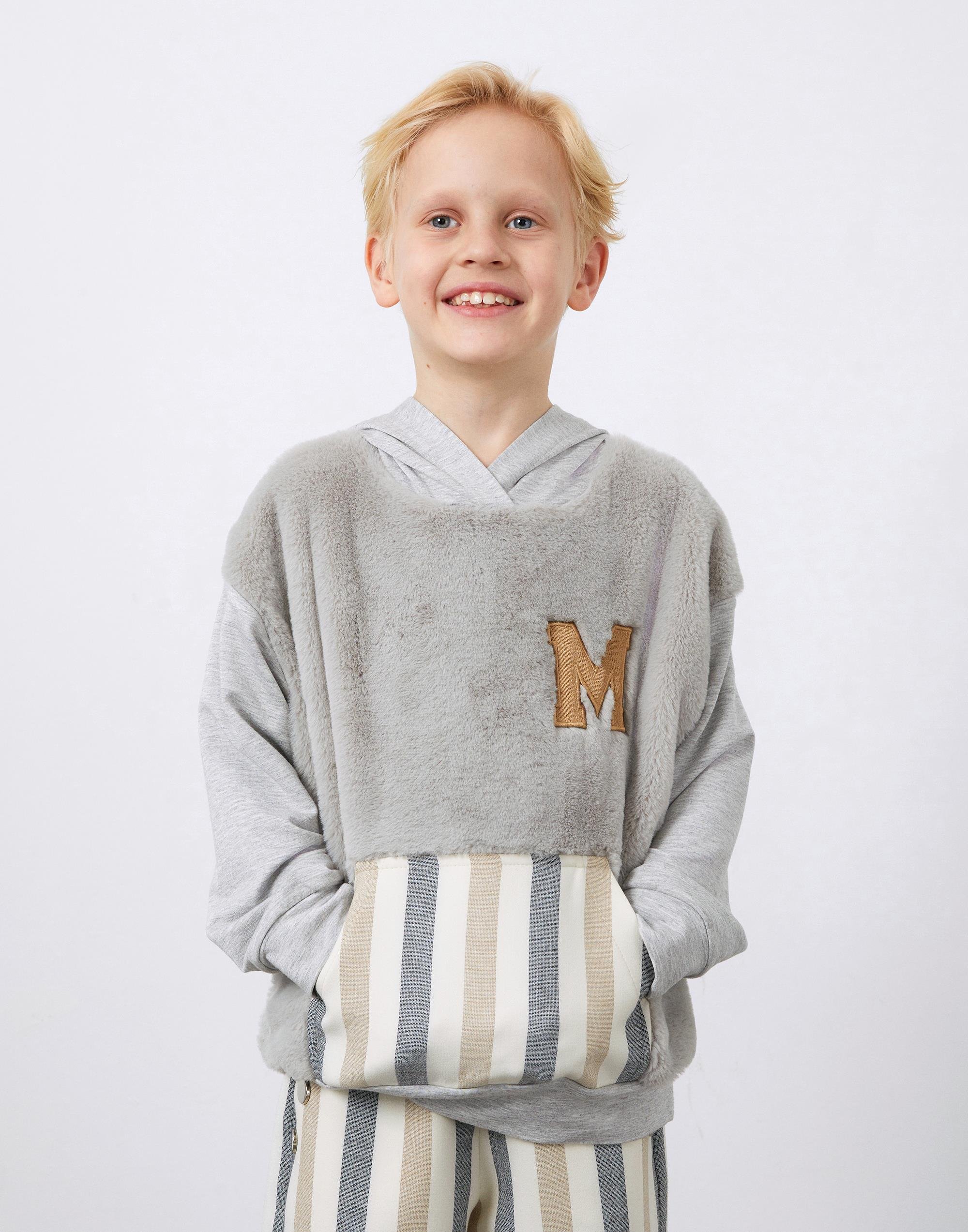 Gray Boy's Hooded Sweatshirt with Stripe Detail - junior, designer dresses, bachelorette, party dresses and graduation dresses.