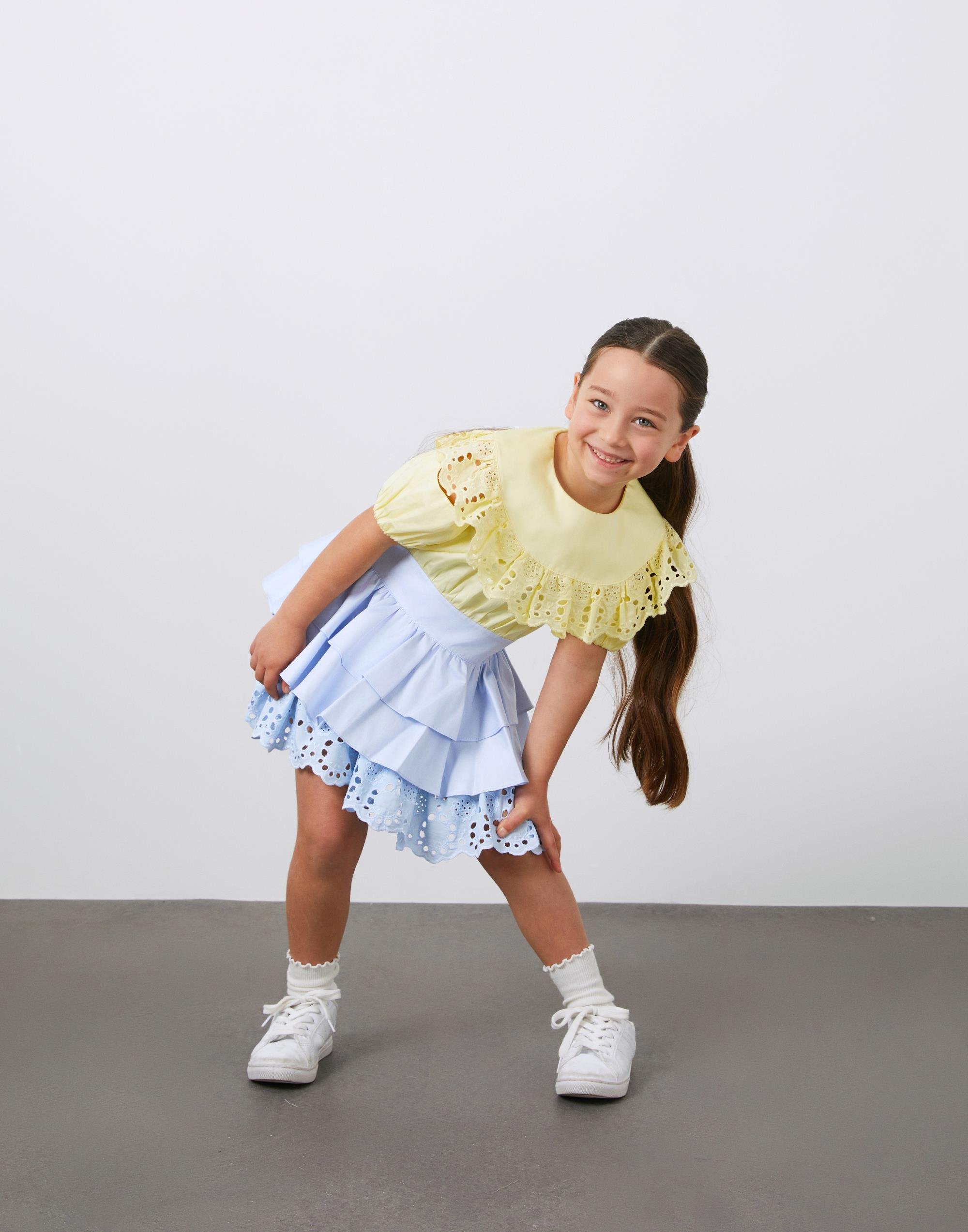 Dantel Detaylı 2 Renk Poplin Fırfırlı Kız Çocuk Elbise - junior, designer dresses, bachelorette, party dresses and graduation dresses.