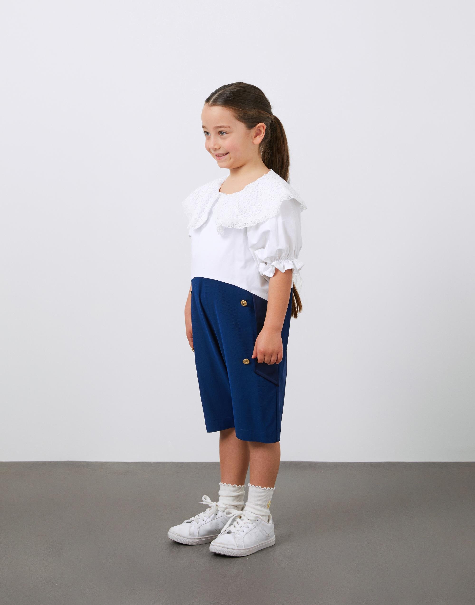 Dantel Yaka ve Düğme Detaylı Kız Çocuk Tulum - junior, designer dresses, bachelorette, party dresses and graduation dresses.