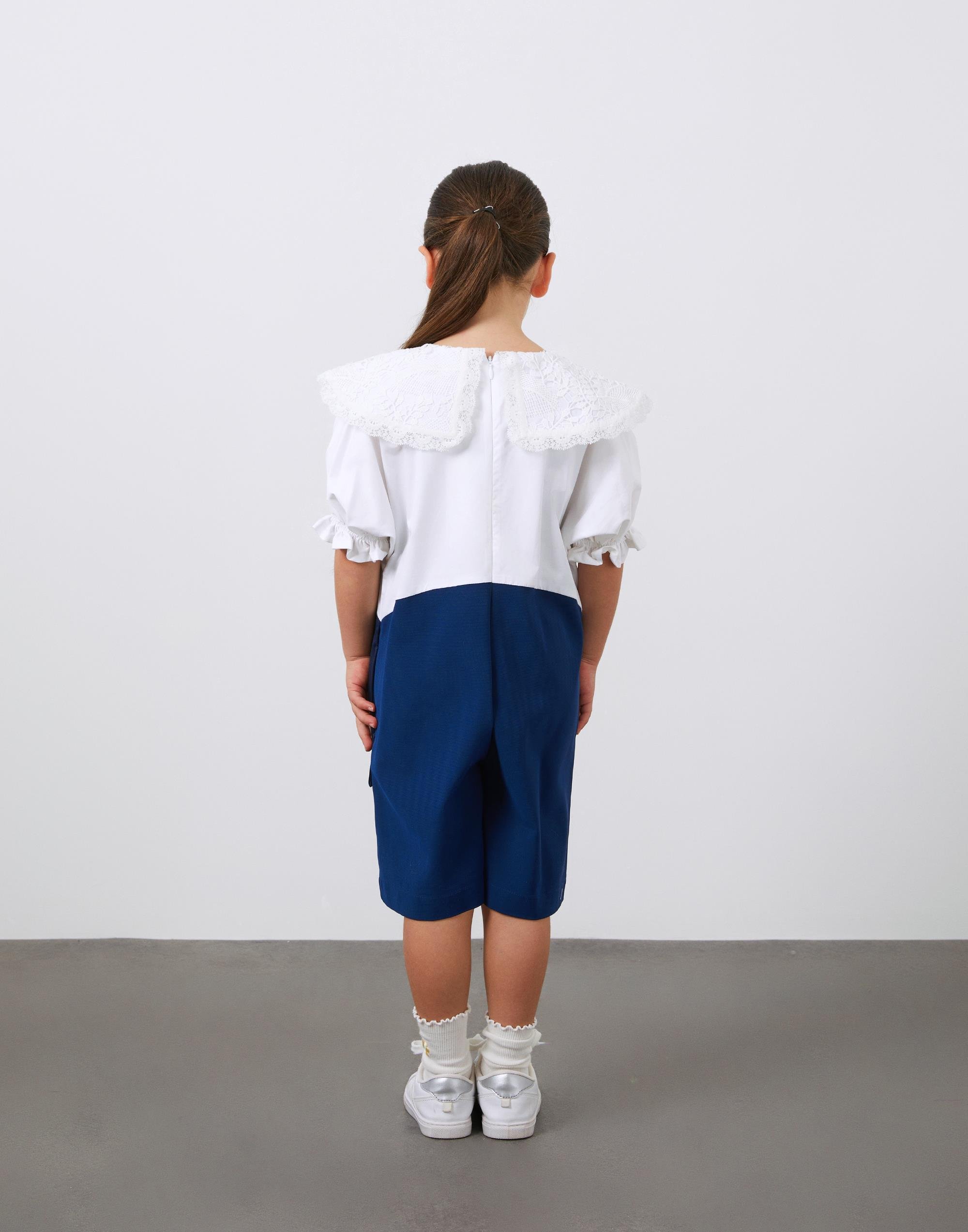 Dantel Yaka ve Düğme Detaylı Kız Çocuk Tulum - junior, designer dresses, bachelorette, party dresses and graduation dresses.