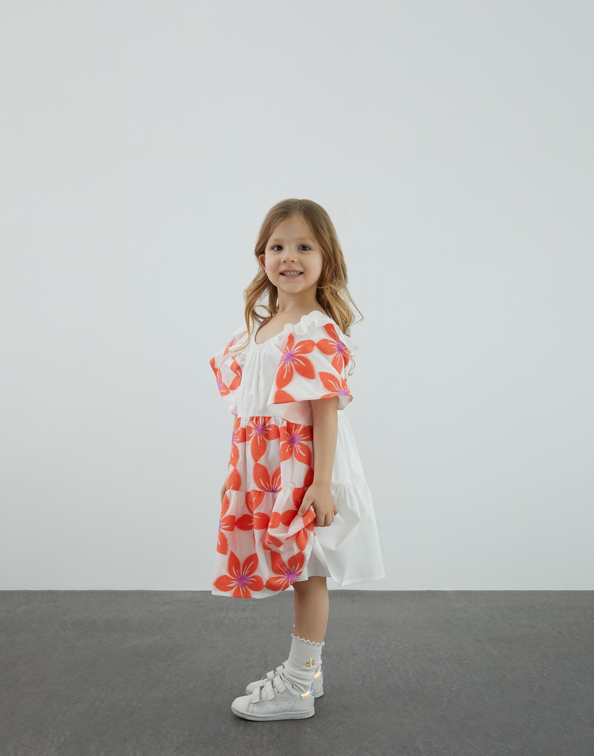 Desenli Garni Detaylı  Ekru Elbise - junior, designer dresses, bachelorette, party dresses and graduation dresses.