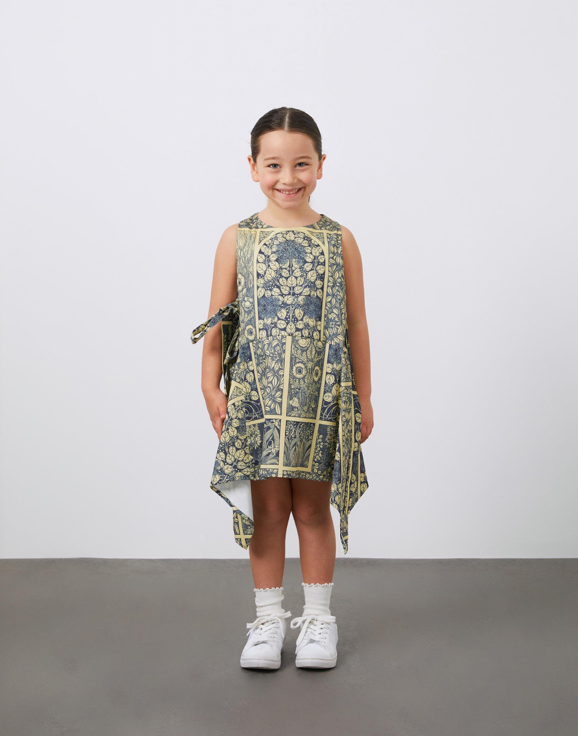 Desenli Kolsuz Kız Çocuk Lacivert Elbise - junior, designer dresses, bachelorette, party dresses and graduation dresses.