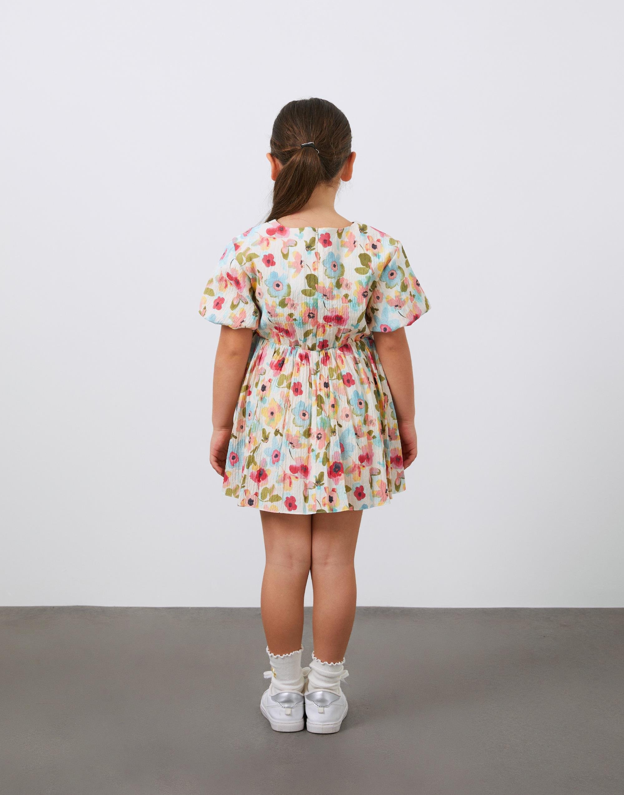 Desenli Mini Kız Çocuk Keten Elbise - junior, designer dresses, bachelorette, party dresses and graduation dresses.