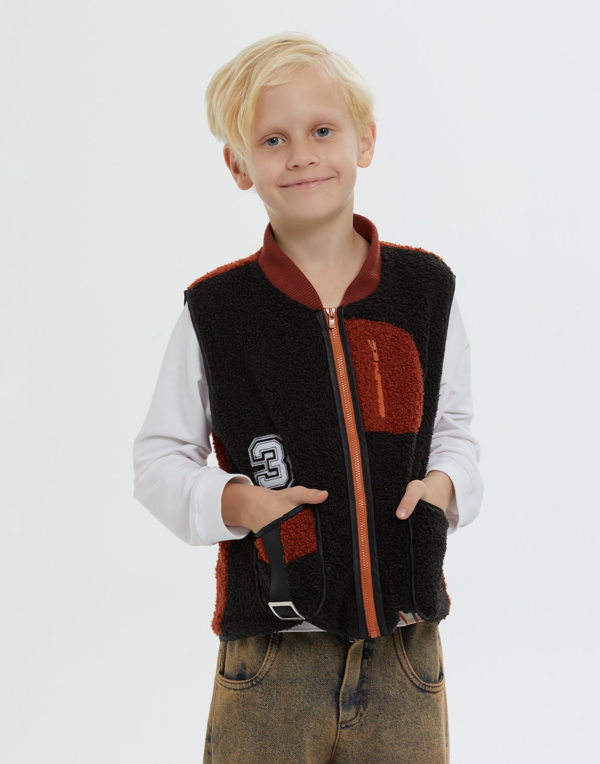 Dik Yakalı Fermuarlı Arkası Eluşlu Astarlı Kahverengi Erkek Çocuk Yelek - junior, designer dresses, bachelorette, party dresses and graduation dresses.