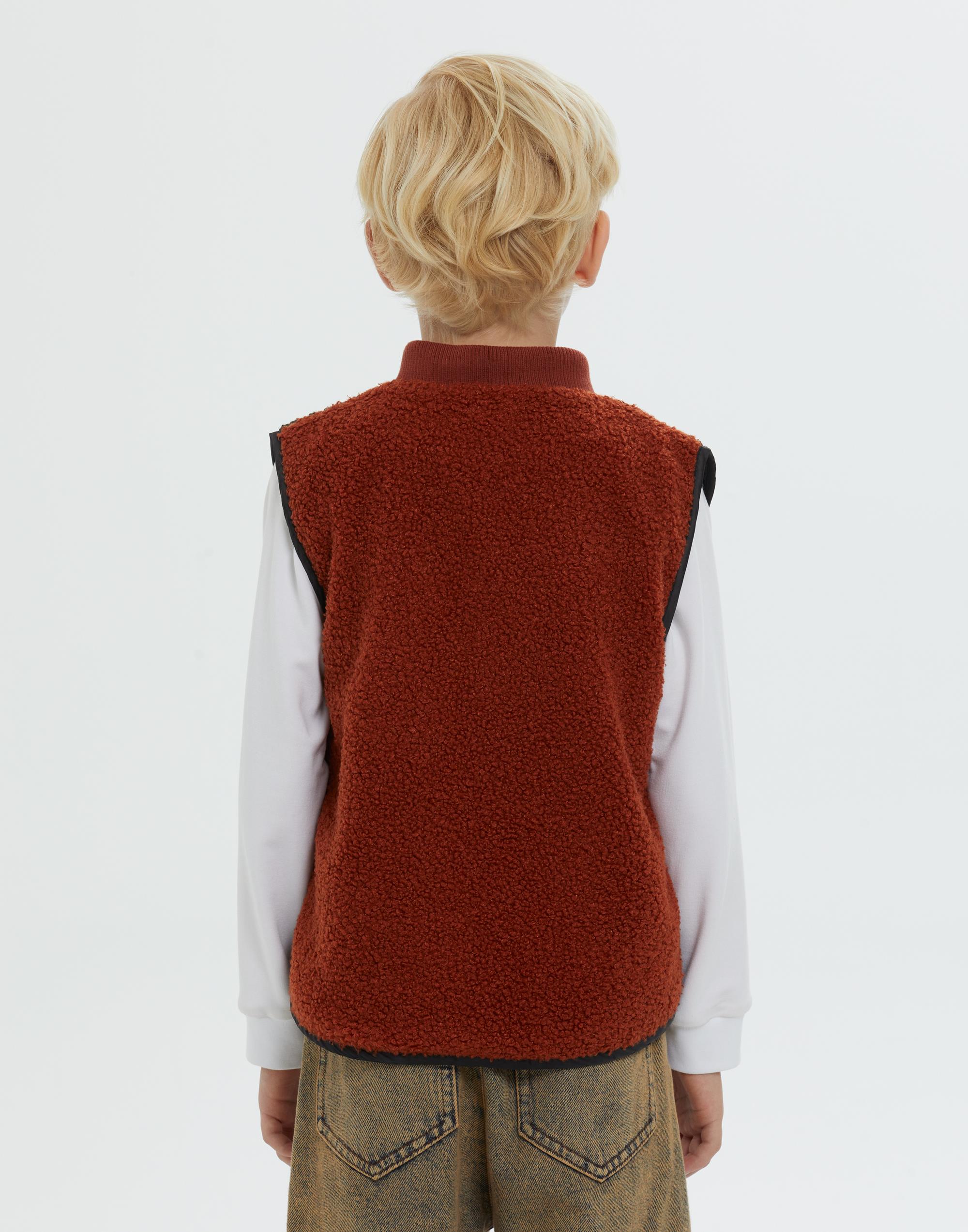 Dik Yakalı Fermuarlı Arkası Eluşlu Astarlı Kahverengi Erkek Çocuk Yelek - junior, designer dresses, bachelorette, party dresses and graduation dresses.