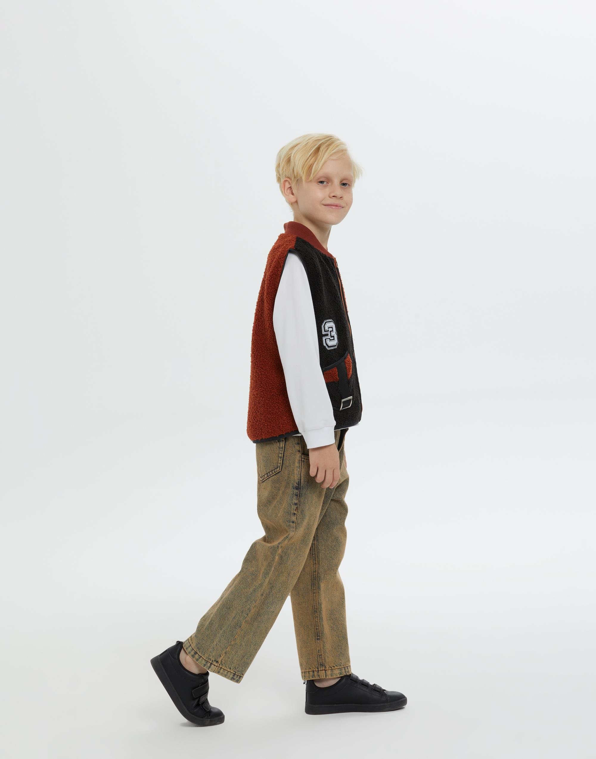 Dik Yakalı Fermuarlı Arkası Eluşlu Astarlı Kahverengi Erkek Çocuk Yelek - junior, designer dresses, bachelorette, party dresses and graduation dresses.