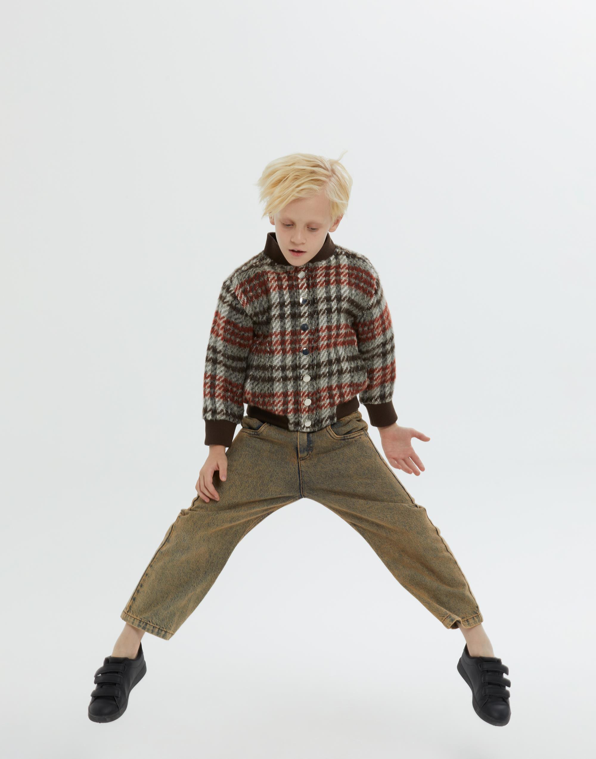 Dik Yakalı Triko Detaylı Çıt Çıt Kapamalı Astarlı Kahverengi Erkek Çocuk Ceket - junior, designer dresses, bachelorette, party dresses and graduation dresses.