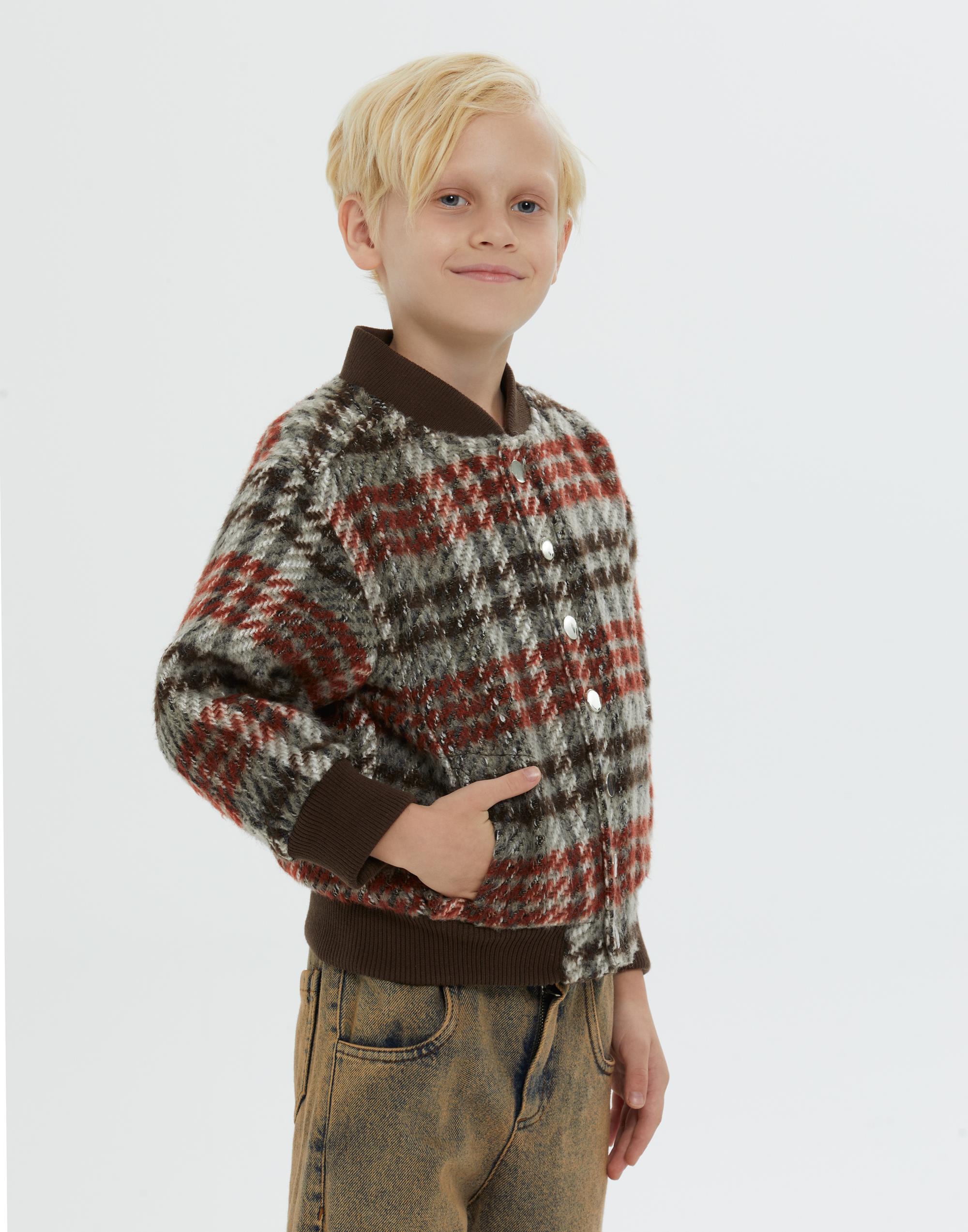 Dik Yakalı Triko Detaylı Çıt Çıt Kapamalı Astarlı Kahverengi Erkek Çocuk Ceket - junior, designer dresses, bachelorette, party dresses and graduation dresses.