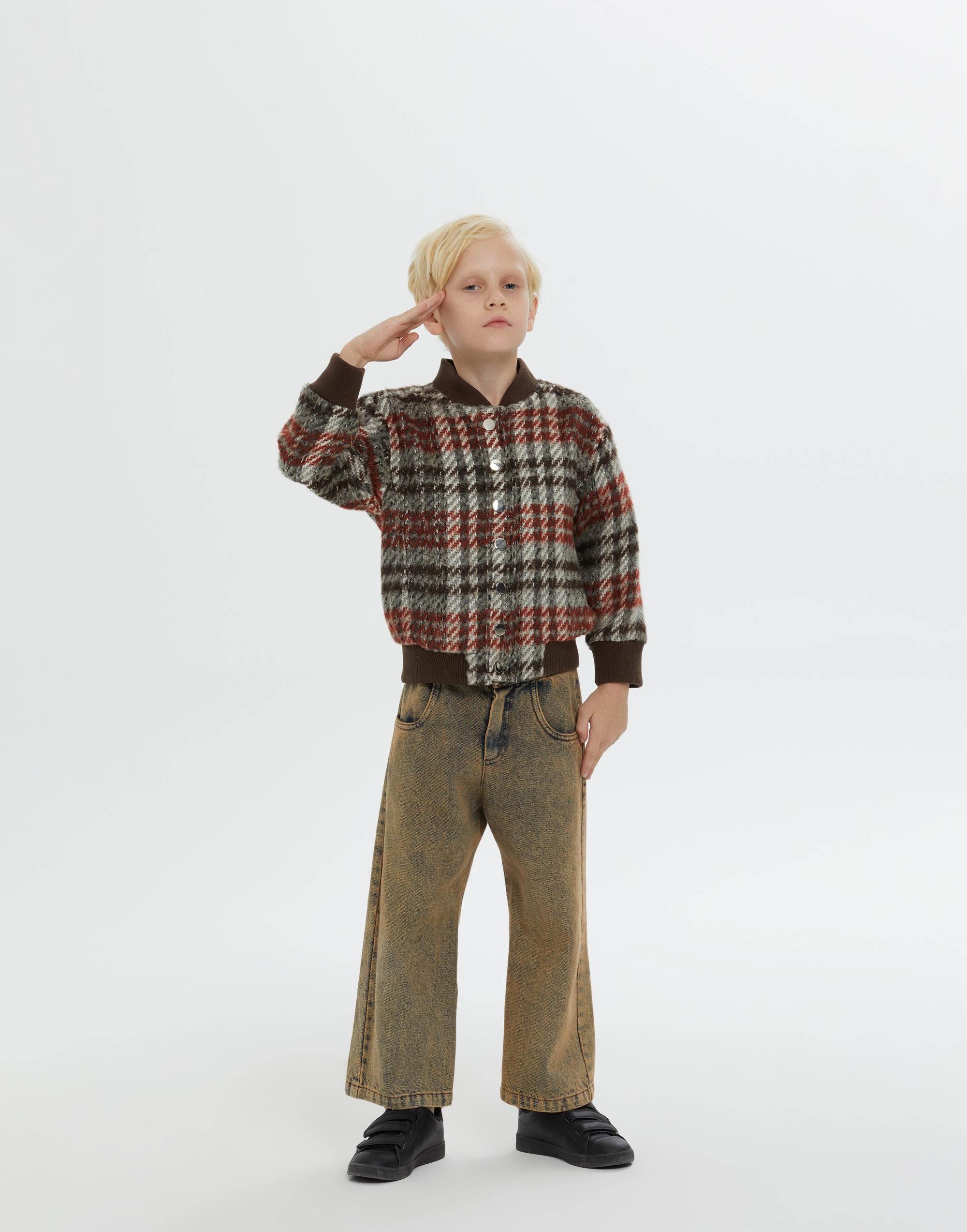 Dik Yakalı Triko Detaylı Çıt Çıt Kapamalı Astarlı Kahverengi Erkek Çocuk Ceket - junior, designer dresses, bachelorette, party dresses and graduation dresses.