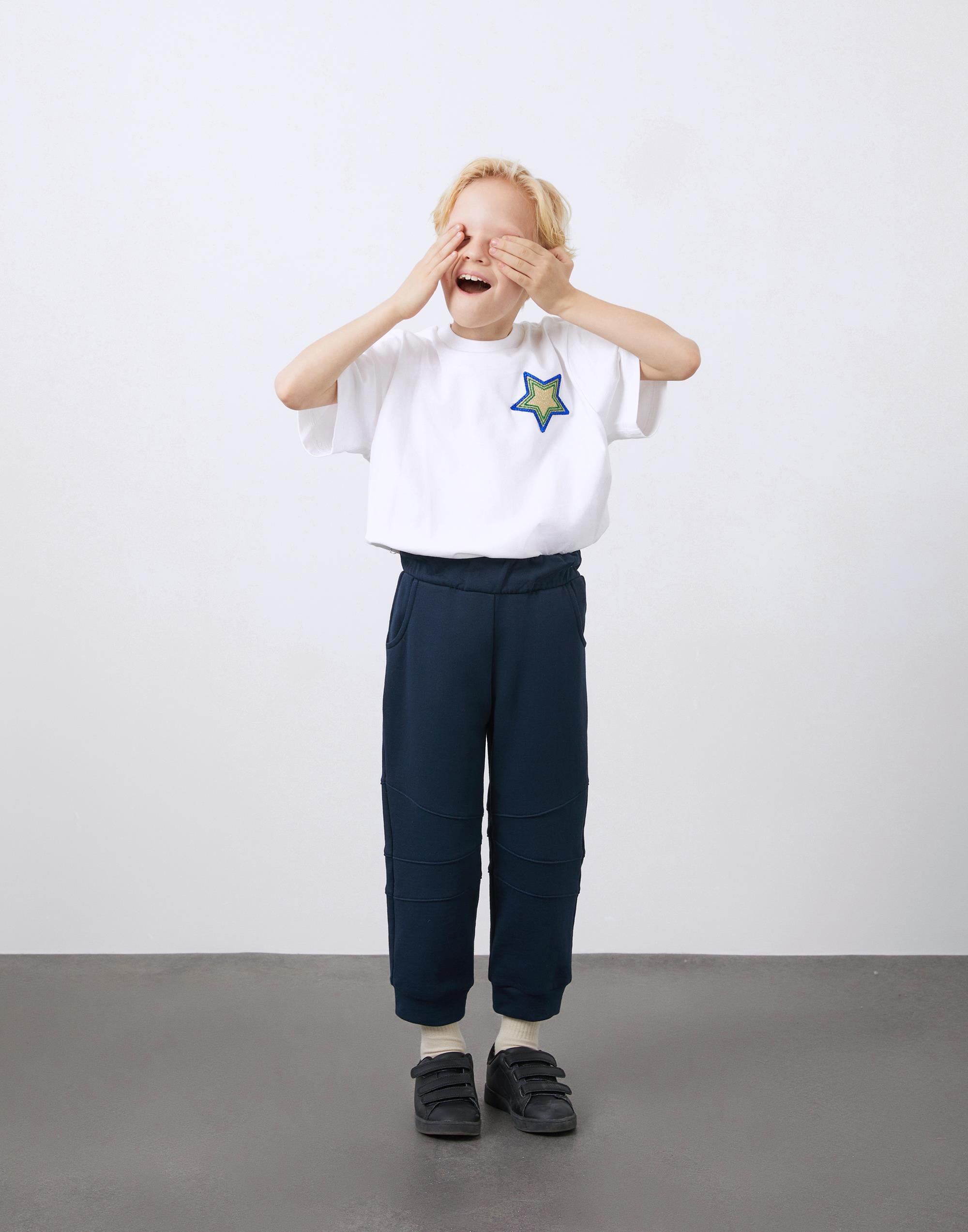 Dikiş Detaylı Beli Lastikli Lacivert Erkek Çocuk Jogger Pantolon - junior, designer dresses, bachelorette, party dresses and graduation dresses.