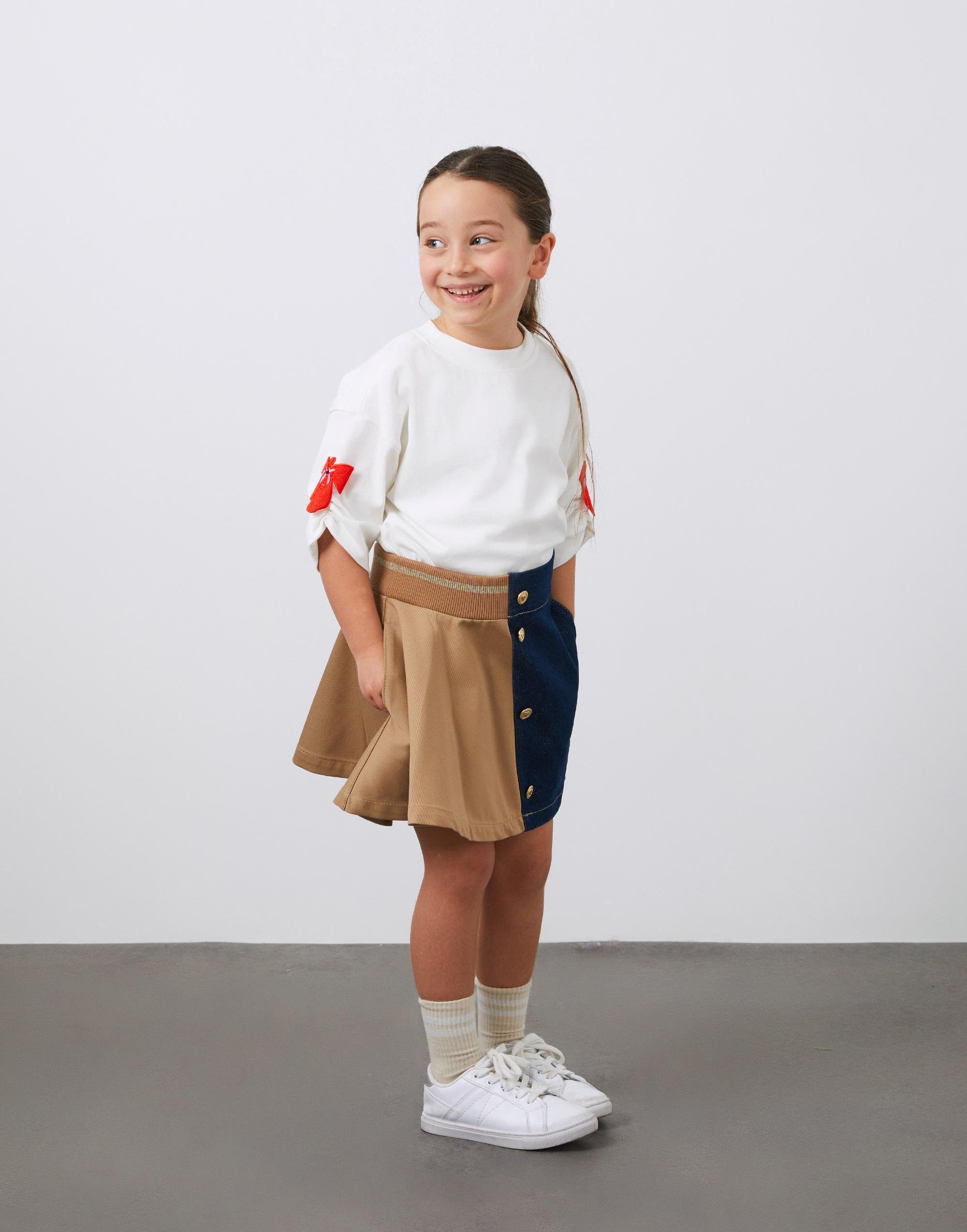 Düğme Detaylı Beli Lastikli Asimetrik Kız Çocuk Etek - junior, designer dresses, bachelorette, party dresses and graduation dresses.