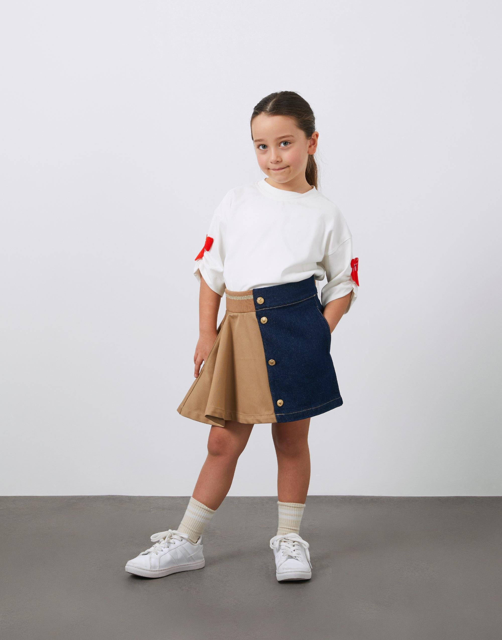 Düğme Detaylı Beli Lastikli Asimetrik Kız Çocuk Etek - junior, designer dresses, bachelorette, party dresses and graduation dresses.