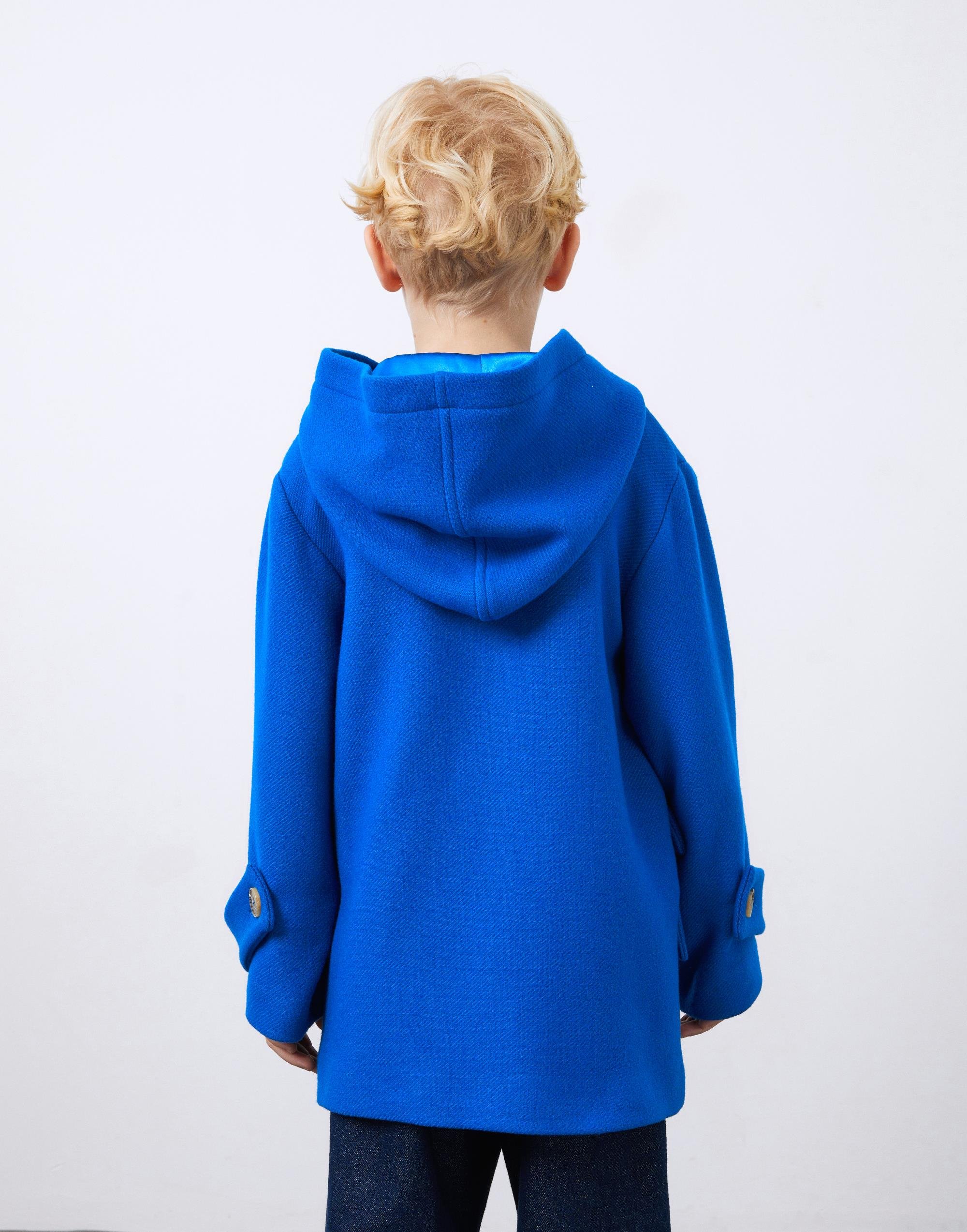 Düğme Detaylı Mavi Erkek Çocuk Kapüşonlu Kaşe Mont - junior, designer dresses, bachelorette, party dresses and graduation dresses.