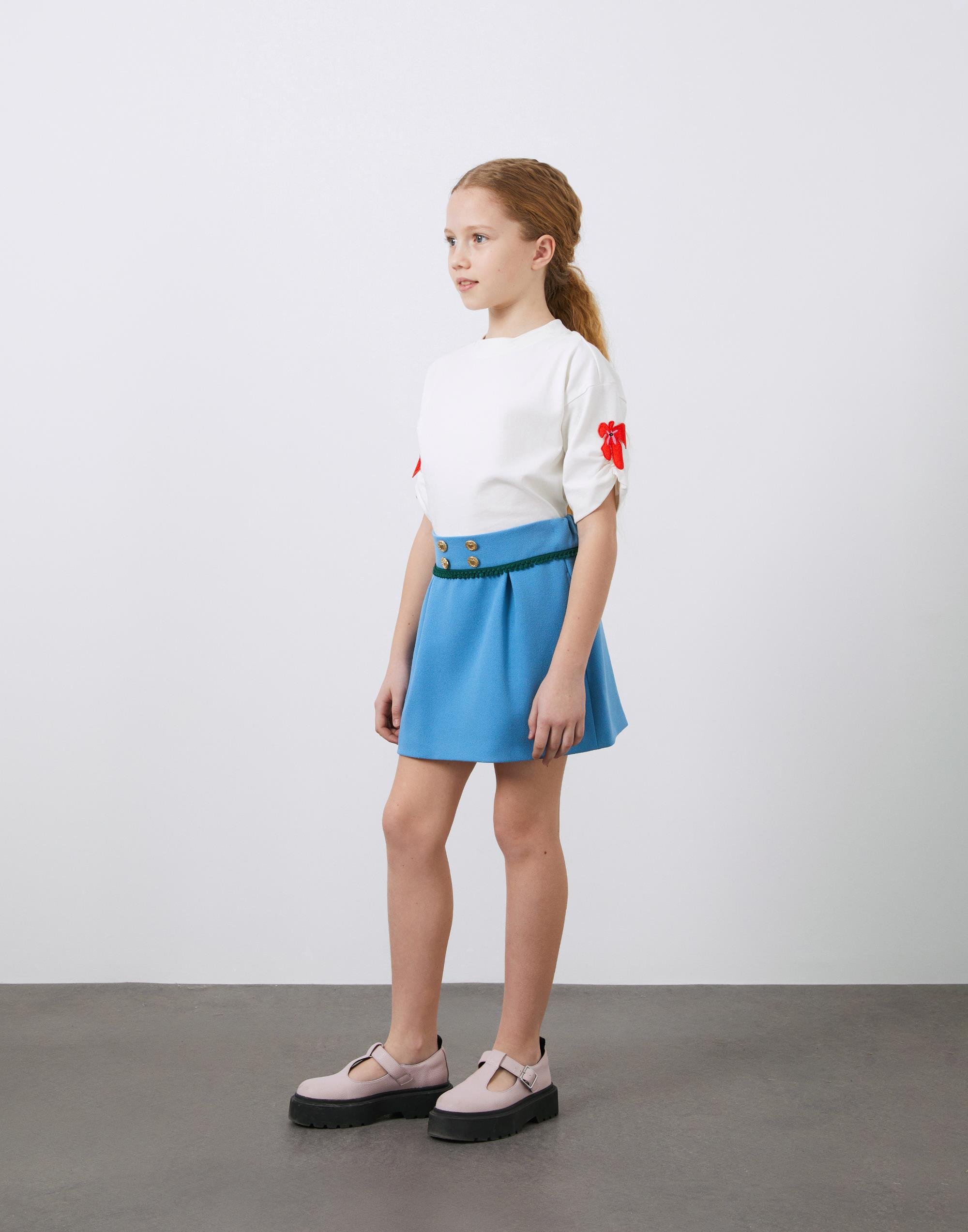 Düğme Detaylı Mavi Kız Çocuk Mini Etek - junior, designer dresses, bachelorette, party dresses and graduation dresses.