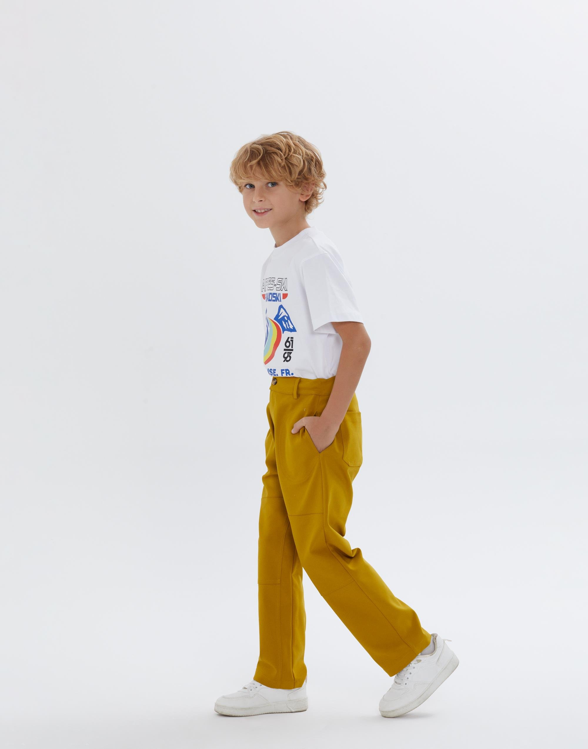 Düğme Ve Fermuar Kapamalı Cepli Sarı Erkek Çocuk Pantolon - junior, designer dresses, bachelorette, party dresses and graduation dresses.