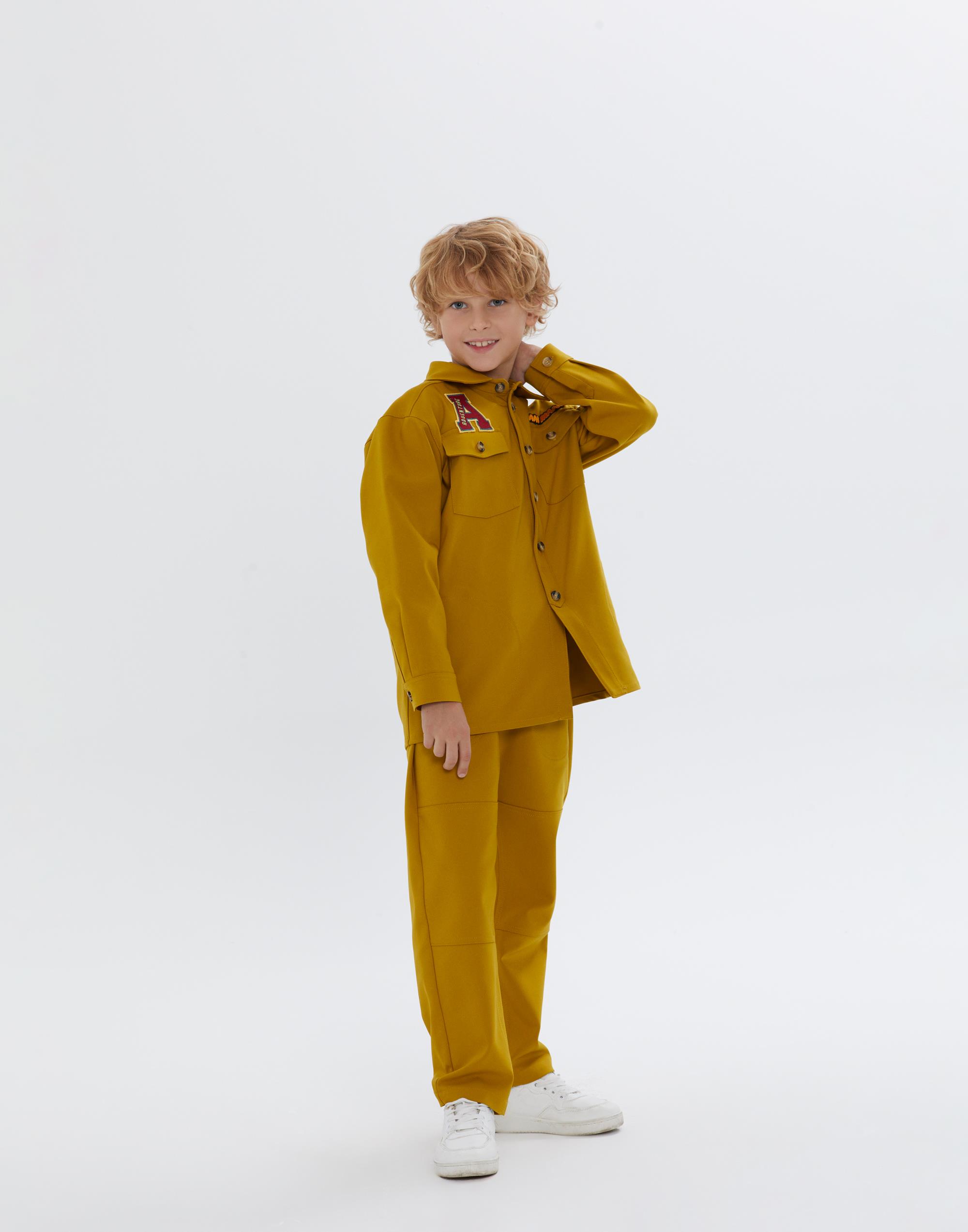 Düğmeli Cepli Aplike Nakış Detaylı Sarı Erkek Çocuk Gömlek - junior, designer dresses, bachelorette, party dresses and graduation dresses.
