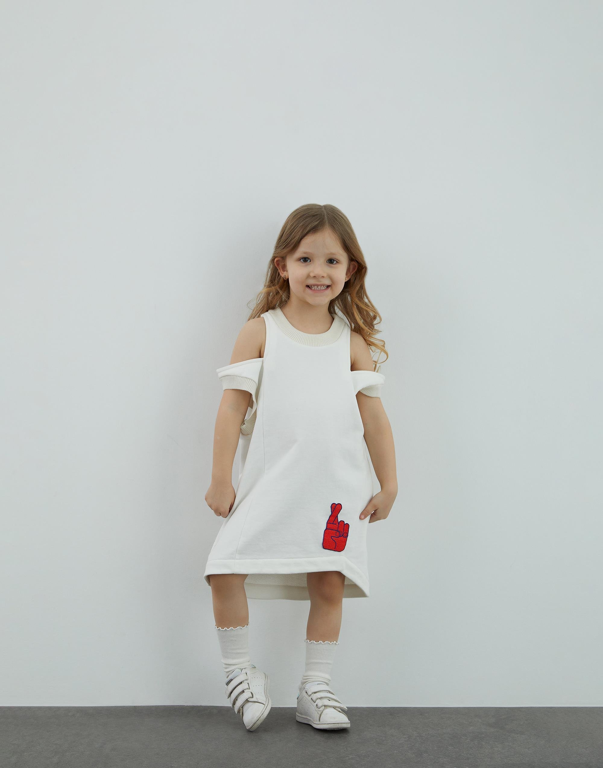 Düşük Omozlu Kız Çocuk Ekru Spor Elbise - junior, designer dresses, bachelorette, party dresses and graduation dresses.