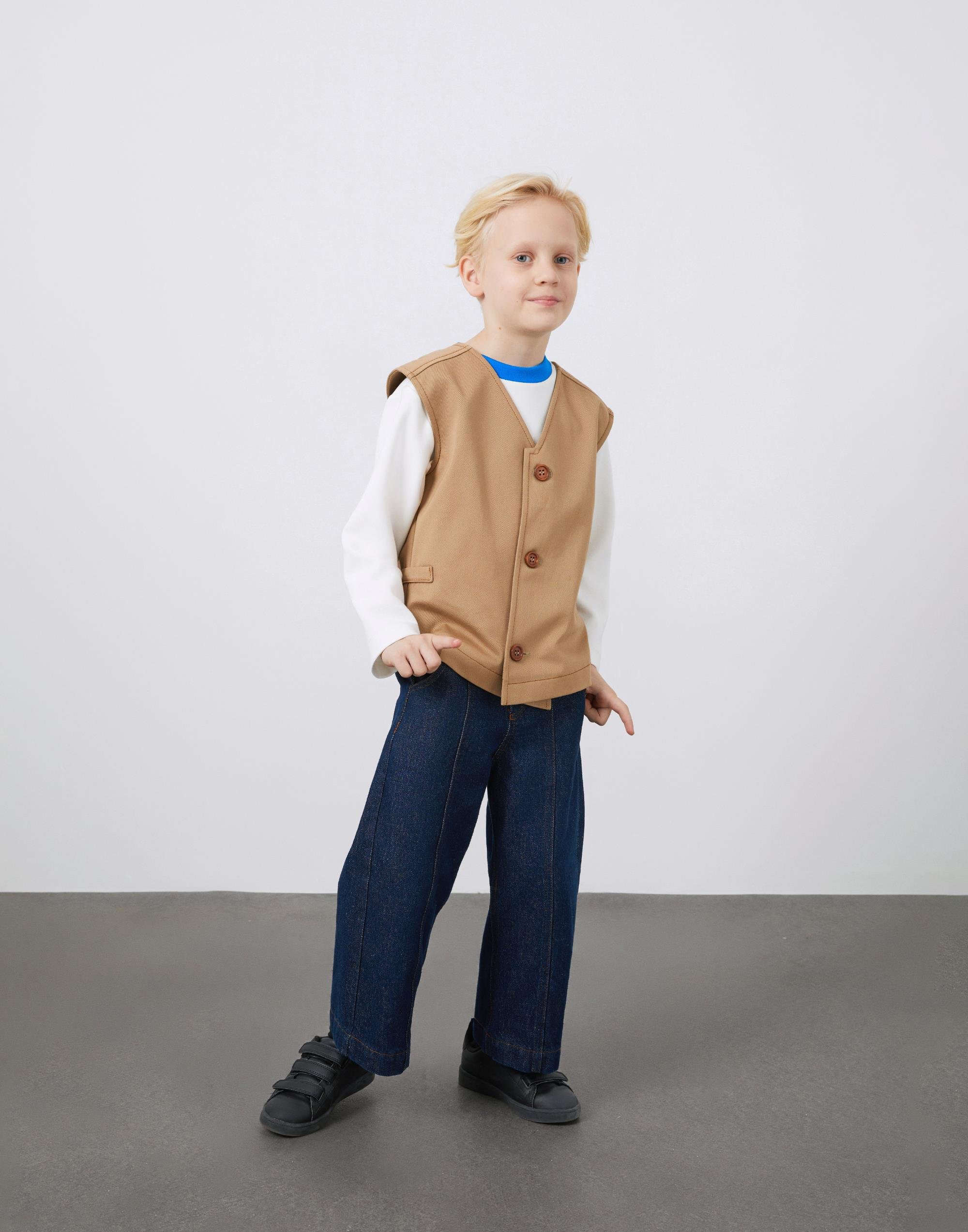 Boy's Wooden Buttoned Brown Vest - junior, designer dresses, bachelorette, party dresses and graduation dresses.
