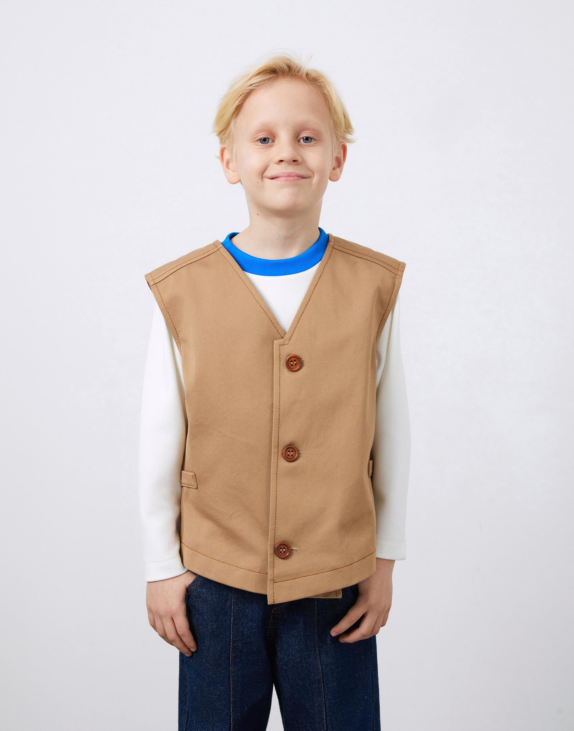 Boy's Wooden Buttoned Brown Vest - junior, designer dresses, bachelorette, party dresses and graduation dresses.