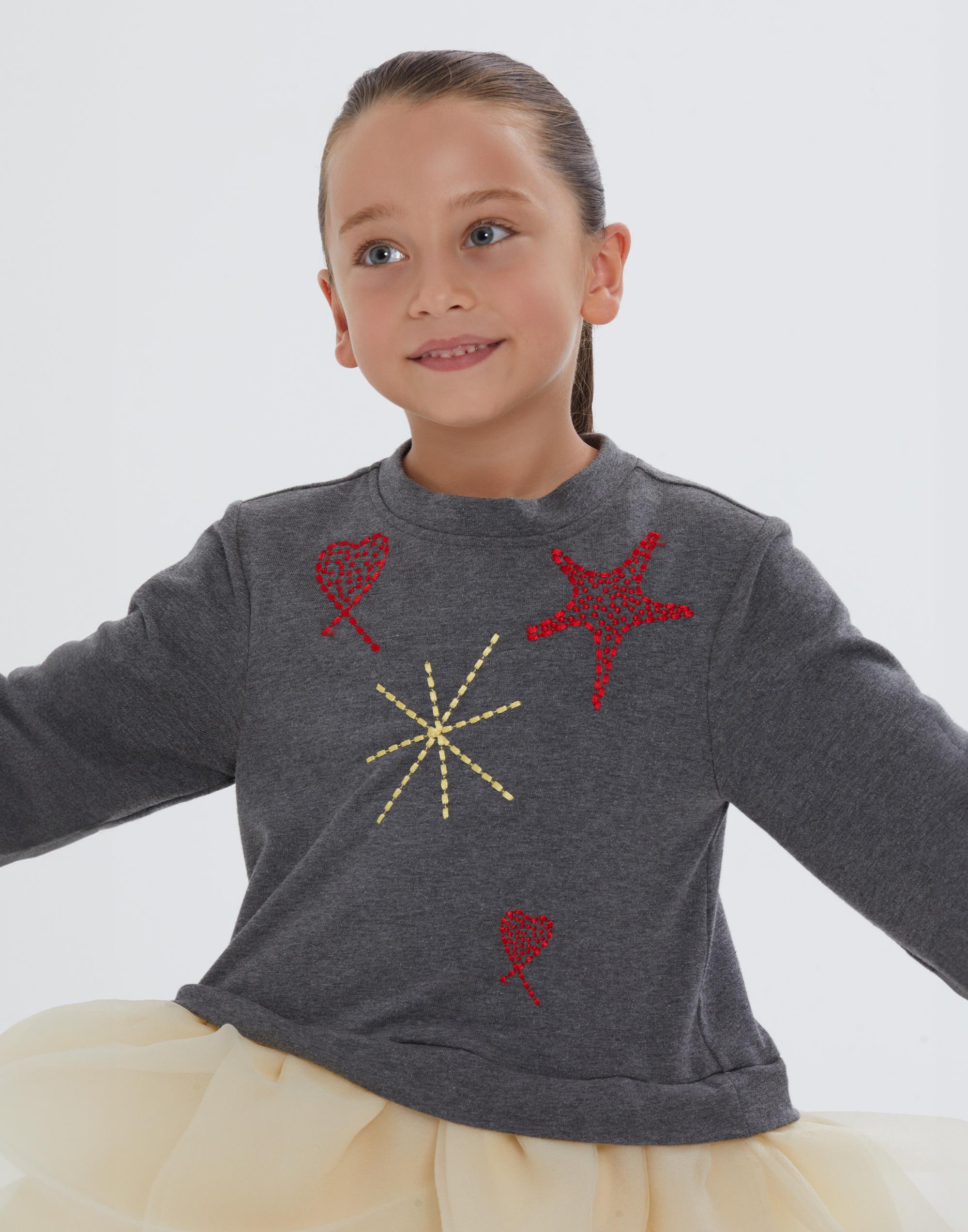 Eteği Tül Detaylı Üst Kısmı Gri Uzun Kollu Kız Çocuk Elbise - junior, designer dresses, bachelorette, party dresses and graduation dresses.