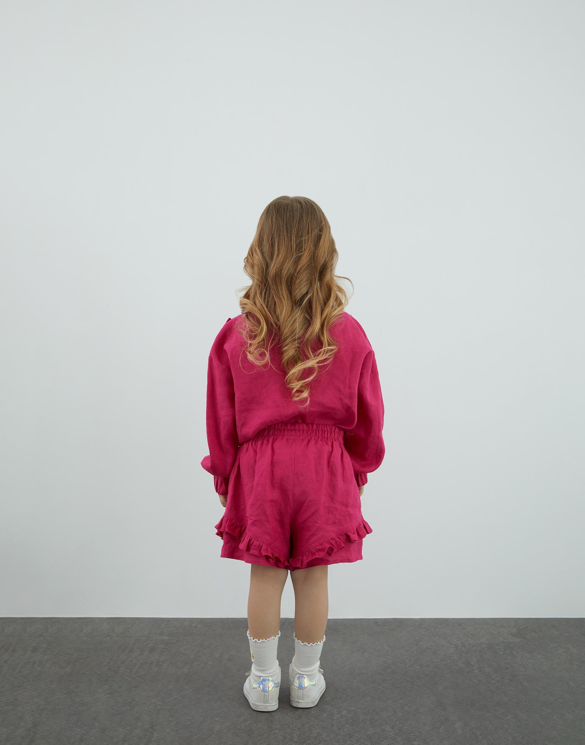 Fırfır Detaylı Keten Beyaz Şort - junior, designer dresses, bachelorette, party dresses and graduation dresses.