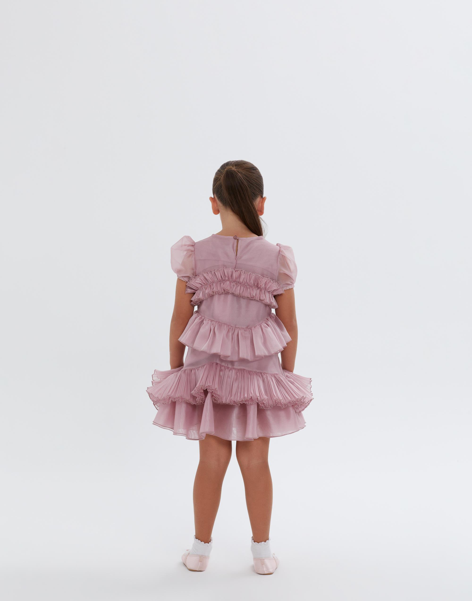 Fırfır Detaylı Kısa Kollu Pudra Mini Kız Çocuk Elbise - junior, designer dresses, bachelorette, party dresses and graduation dresses.