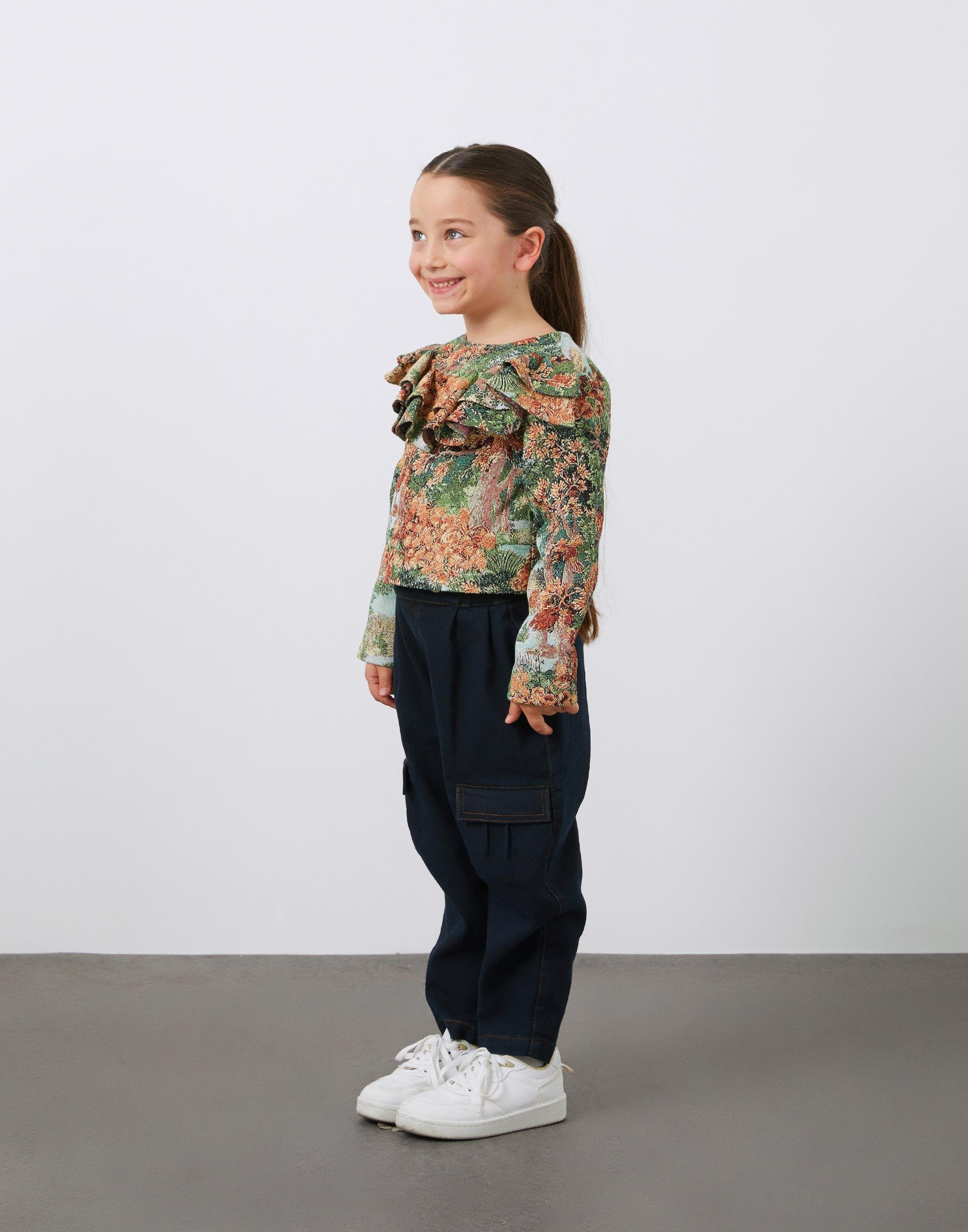 Fırfır Detaylı Kız Çocuk Jakarlı Bluz  - junior, designer dresses, bachelorette, party dresses and graduation dresses.