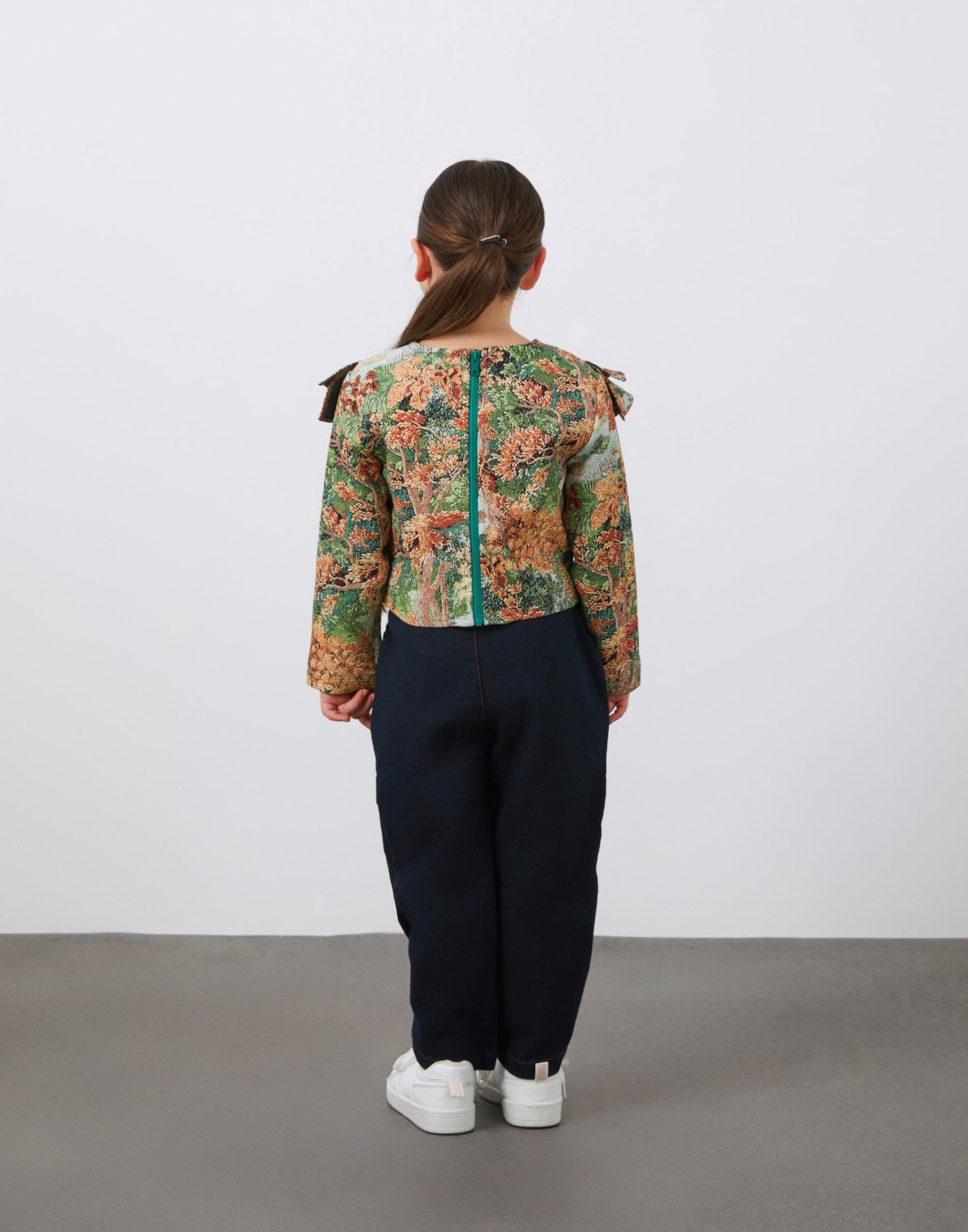 Fırfır Detaylı Kız Çocuk Jakarlı Bluz  - junior, designer dresses, bachelorette, party dresses and graduation dresses.