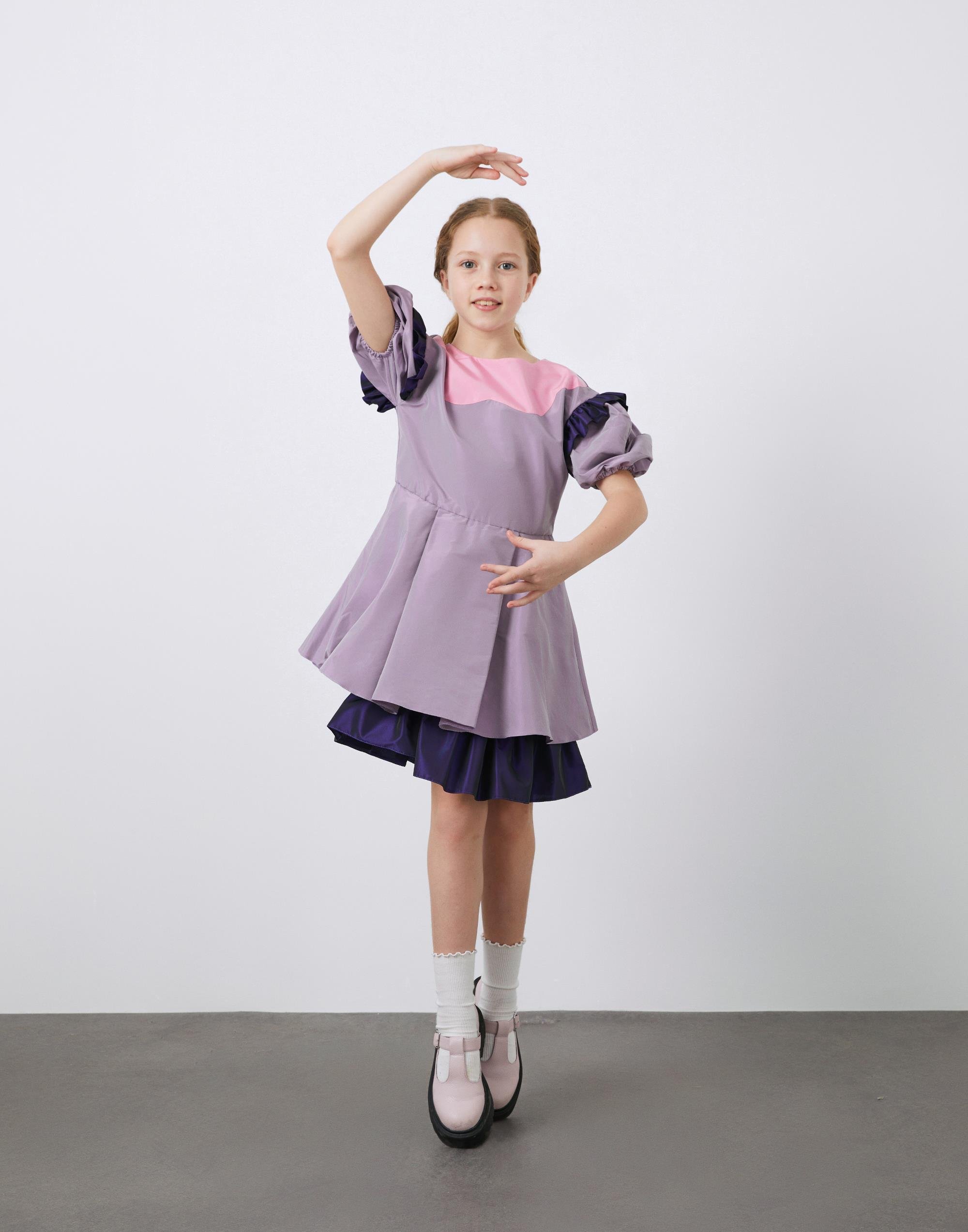 Fırfır Detaylı Kız Çocuk Mor Tafta Elbise - junior, designer dresses, bachelorette, party dresses and graduation dresses.