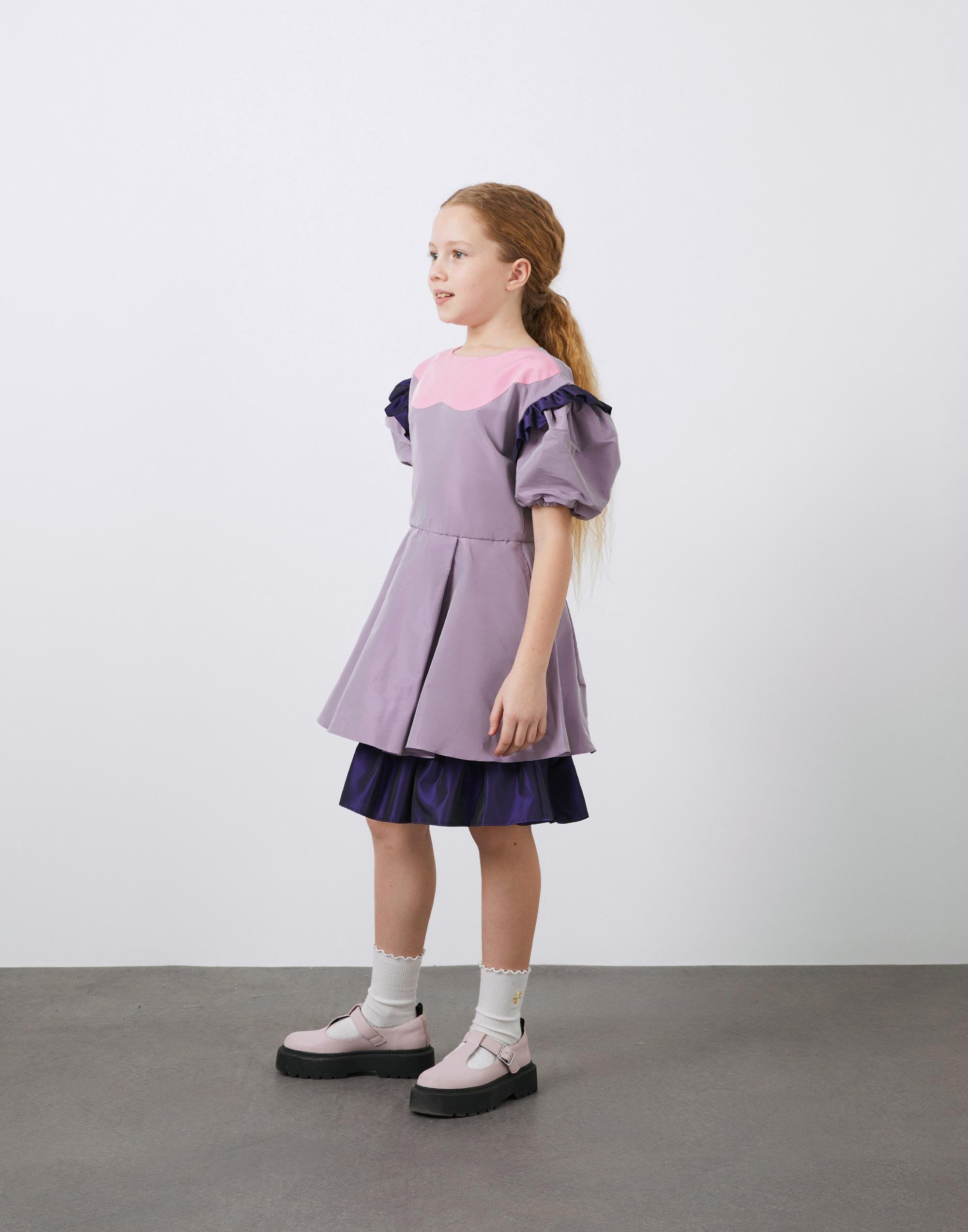 Fırfır Detaylı Kız Çocuk Mor Tafta Elbise - junior, designer dresses, bachelorette, party dresses and graduation dresses.