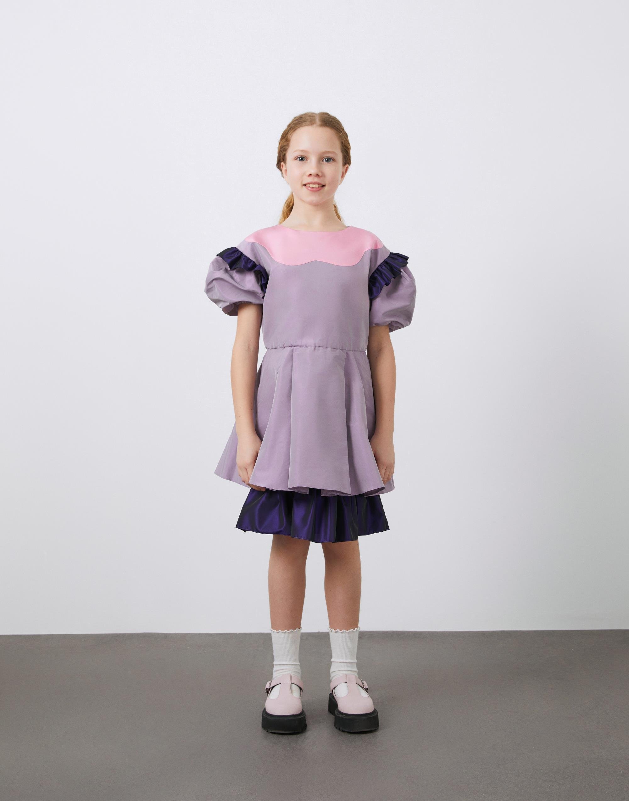 Fırfır Detaylı Kız Çocuk Mor Tafta Elbise - junior, designer dresses, bachelorette, party dresses and graduation dresses.